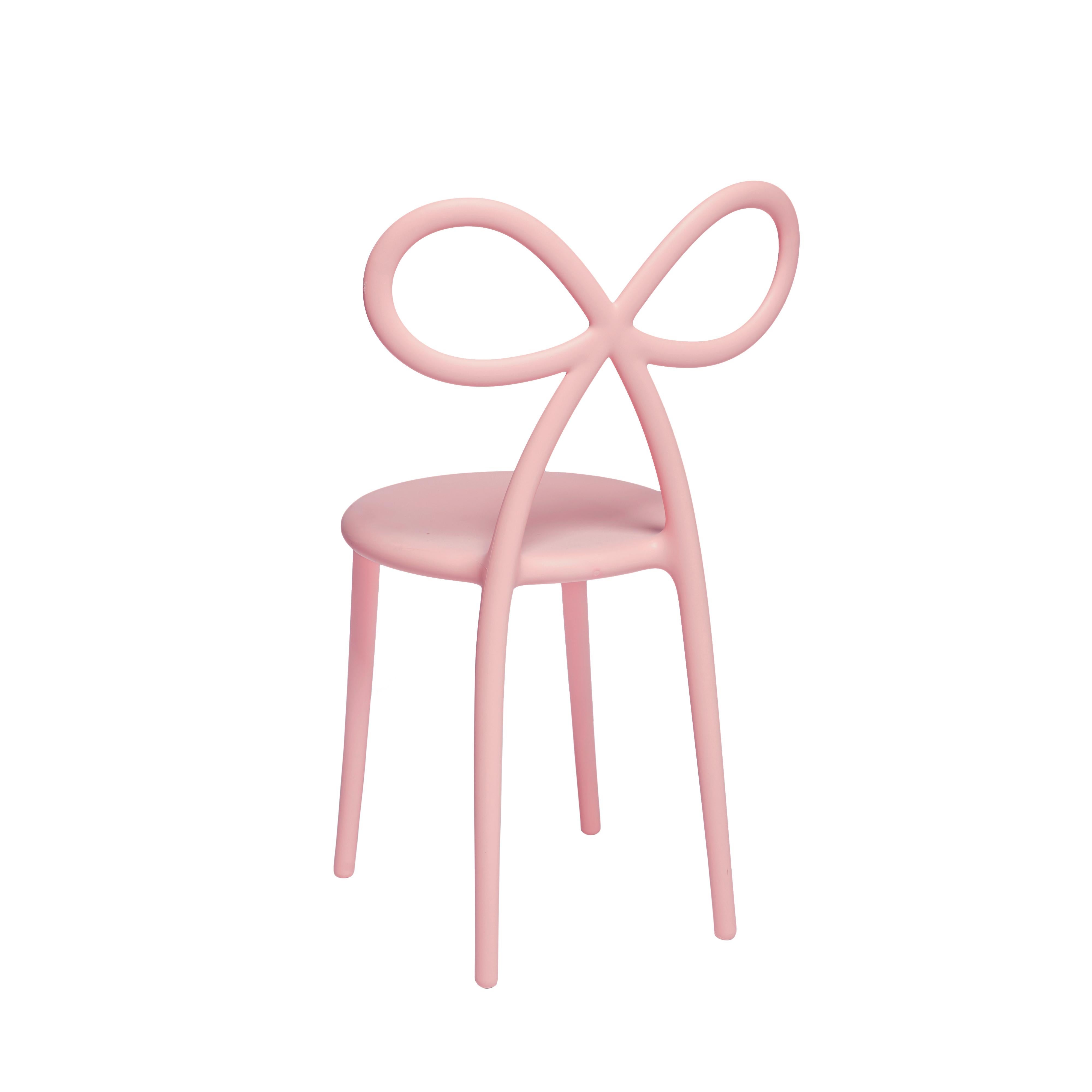 For Sale: Pink Matte Black Modern Ribbon Plastic Dining or Side Chair Set of 2 3