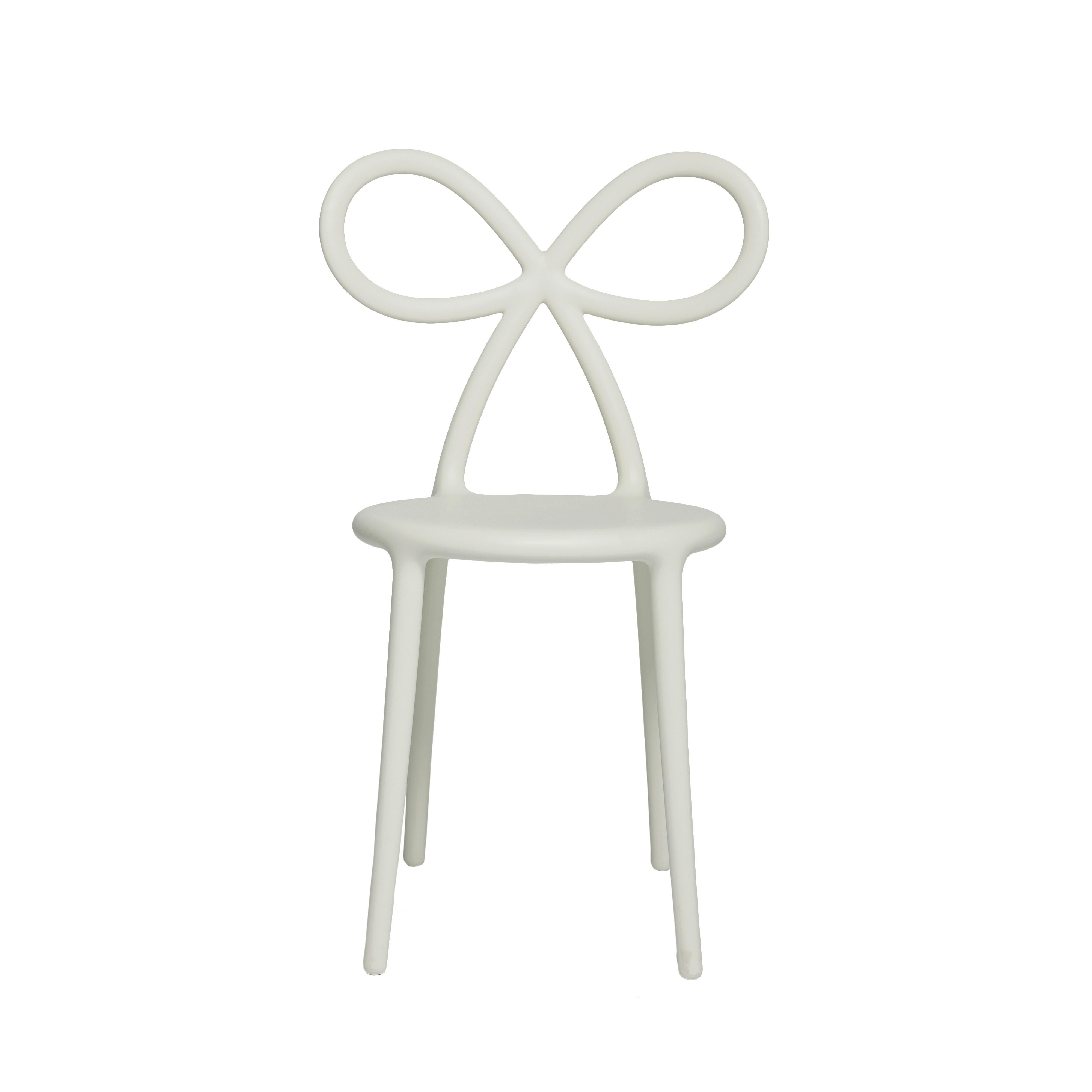 For Sale: White Matte Black Modern Ribbon Plastic Dining or Side Chair Set of 2