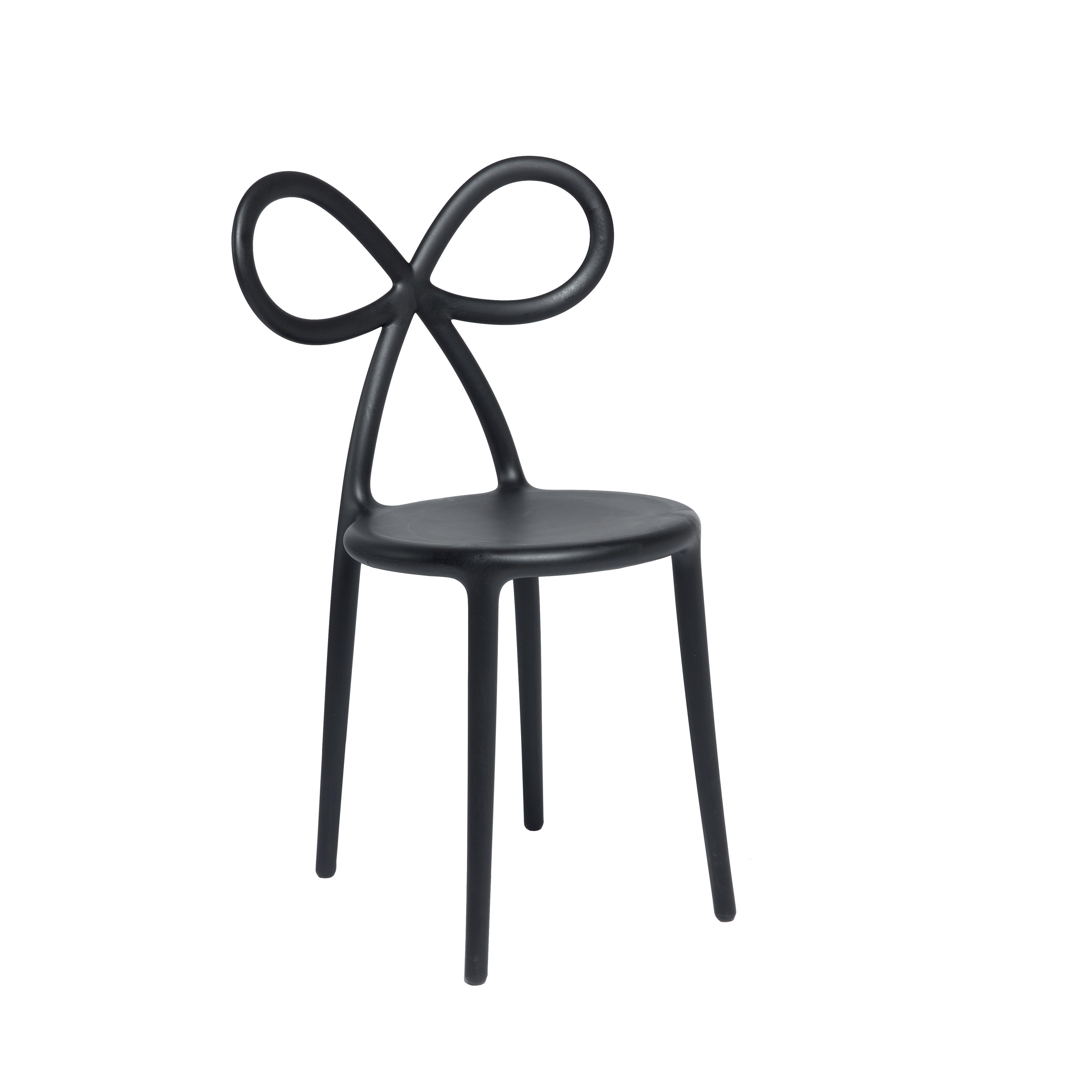 For Sale: Black Matte Black Modern Ribbon Plastic Dining or Side Chair Set of 2 2