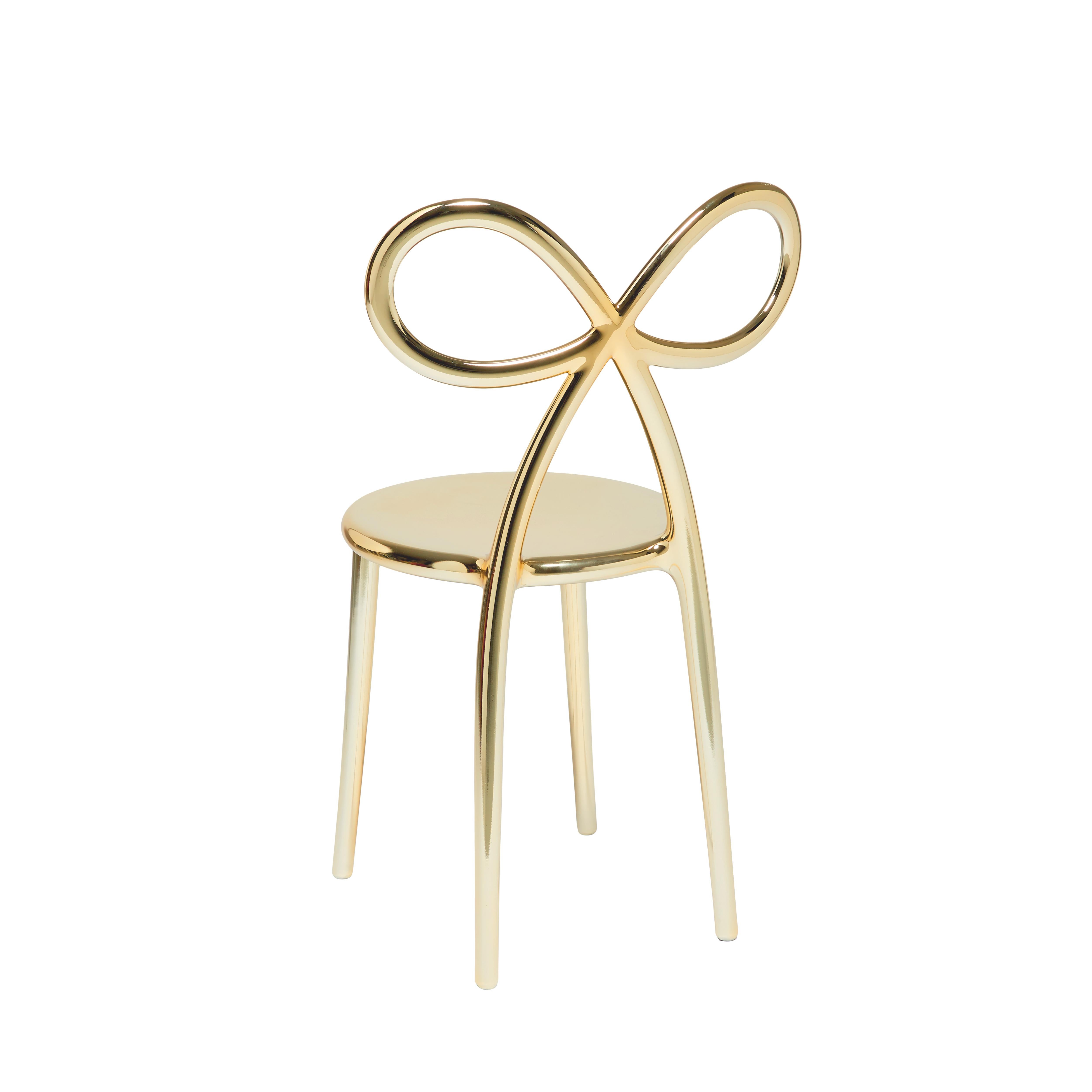 En vente : Gold Chaise de salle à manger ou fauteuil d'appoint moderne à ruban or rose ou argenté par Nika Zupanc 3