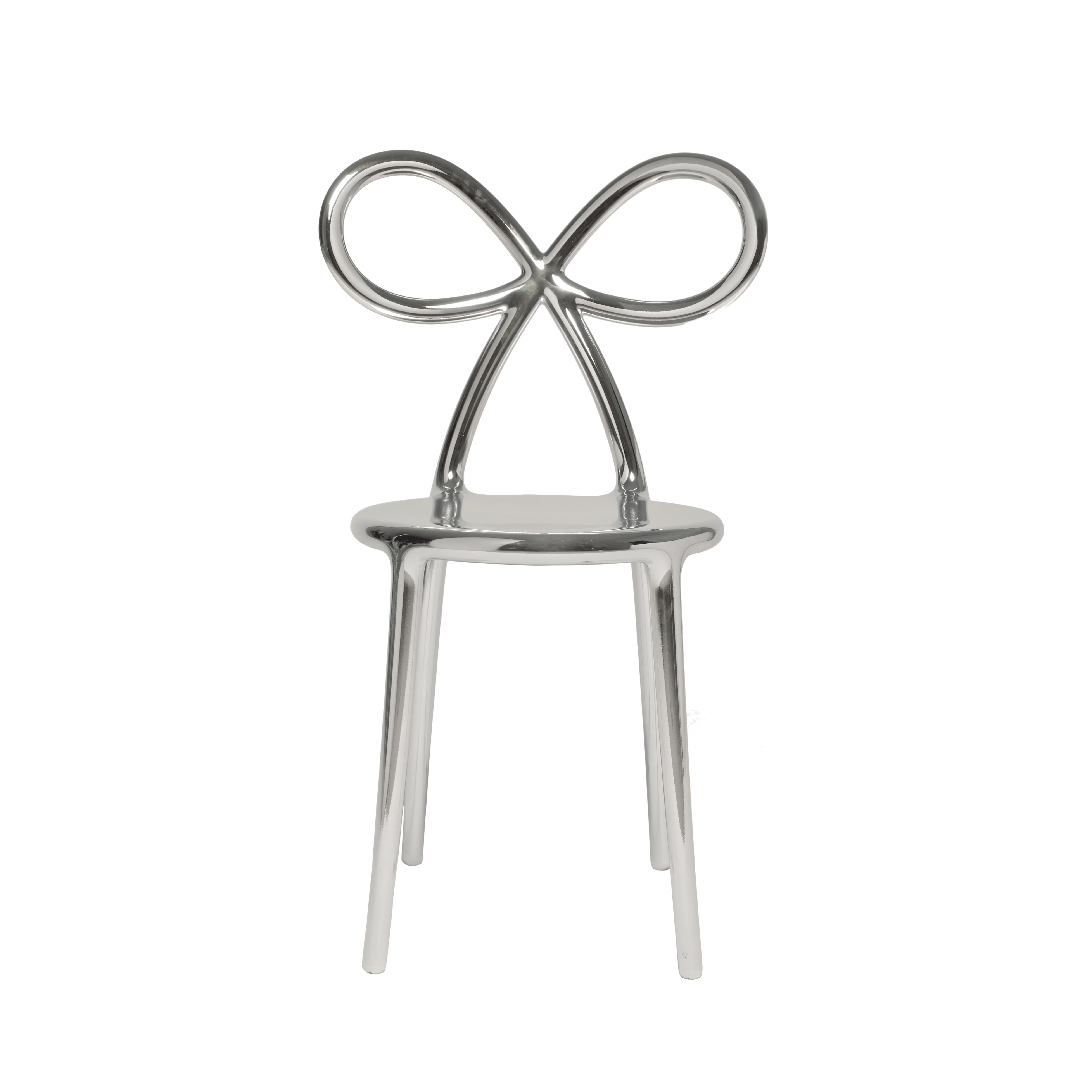 En vente : Silver Chaise de salle à manger ou fauteuil d'appoint moderne à ruban or rose ou argenté par Nika Zupanc