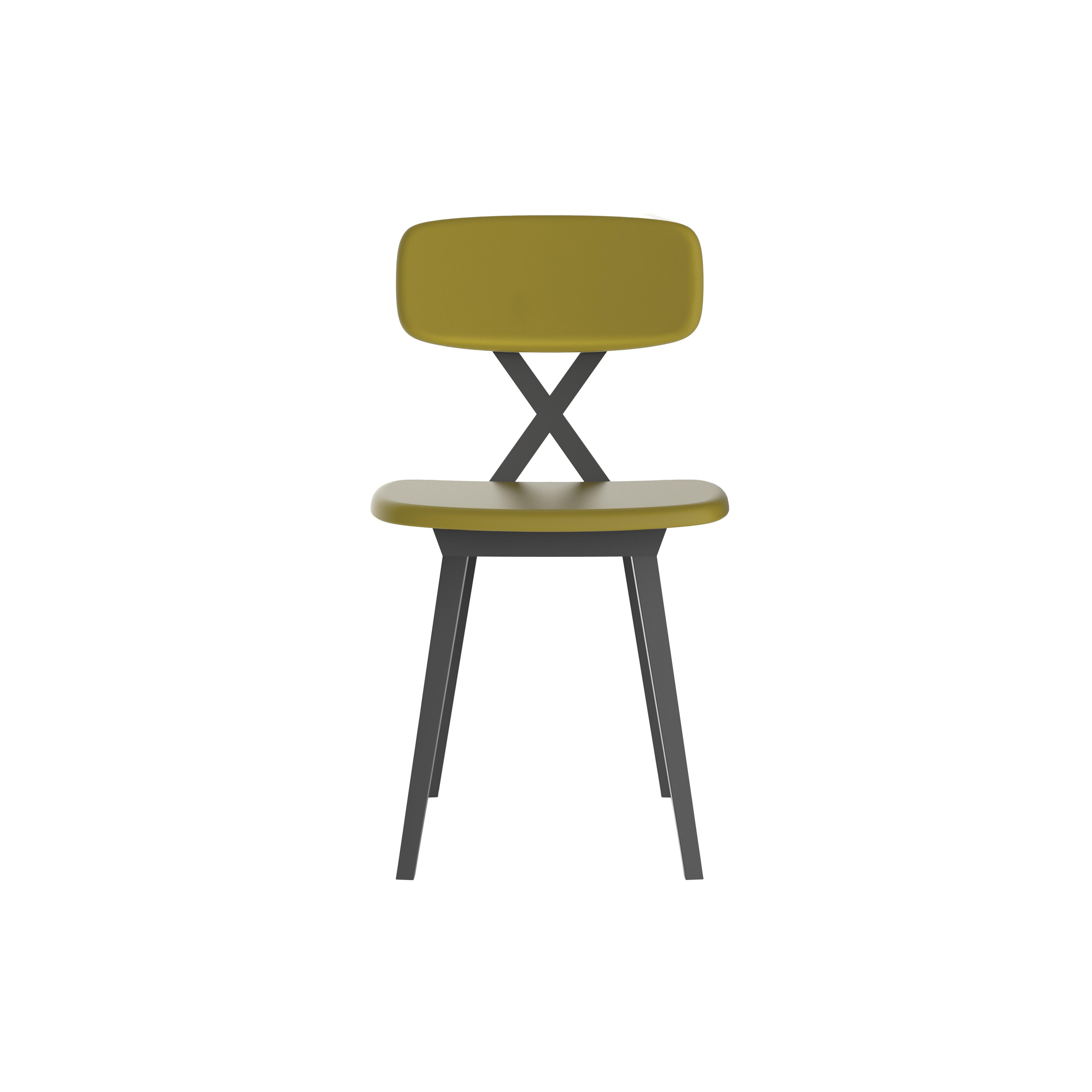 En vente : Green (Green Mustard) Ensemble de 2 chaises de salle à manger modernes et légères tapissées de couleur moutarde