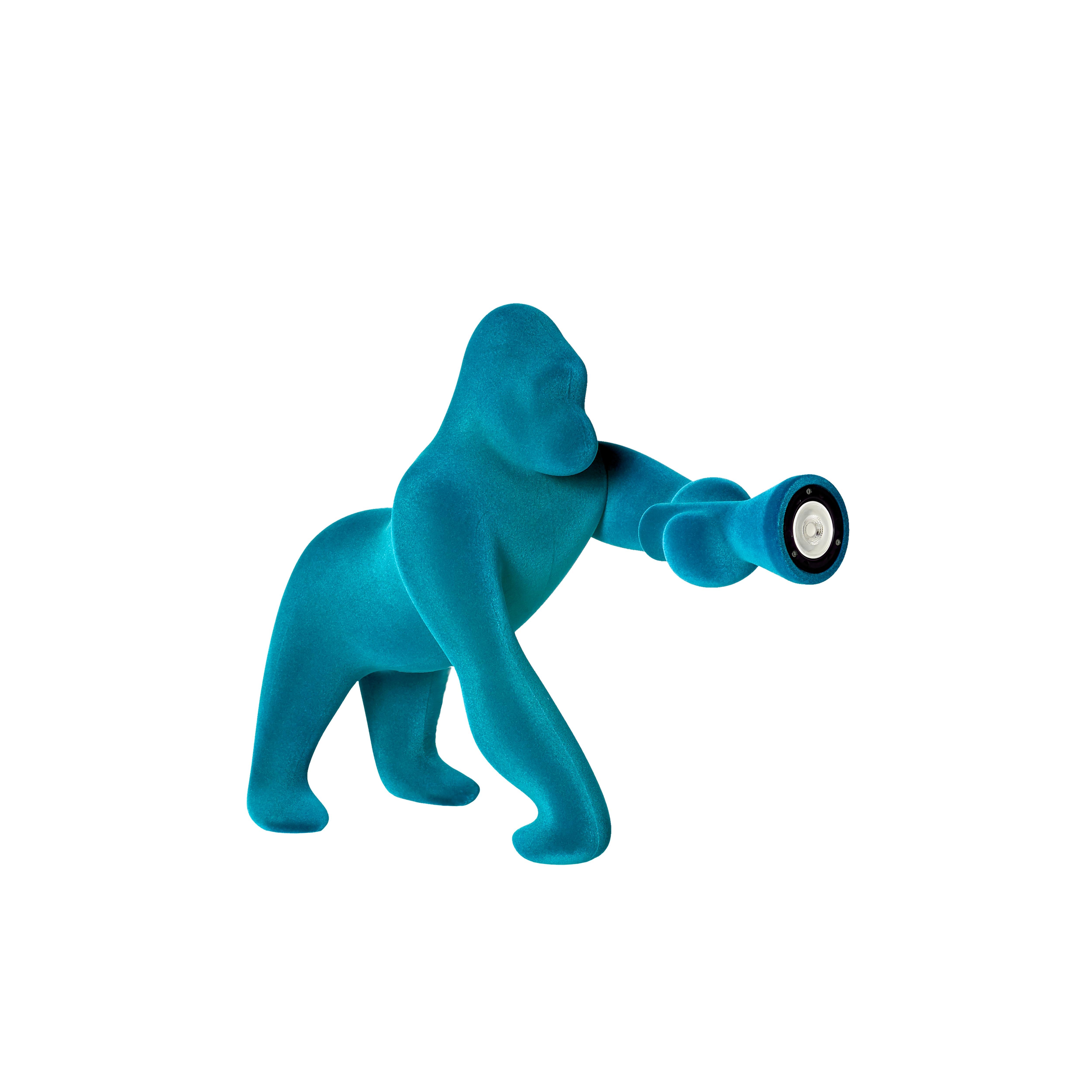 in vendita: Blue (Light Blue) Lampada da tavolo o da terra moderna Gorilla arancione scultorea in velluto di piccole dimensioni 2