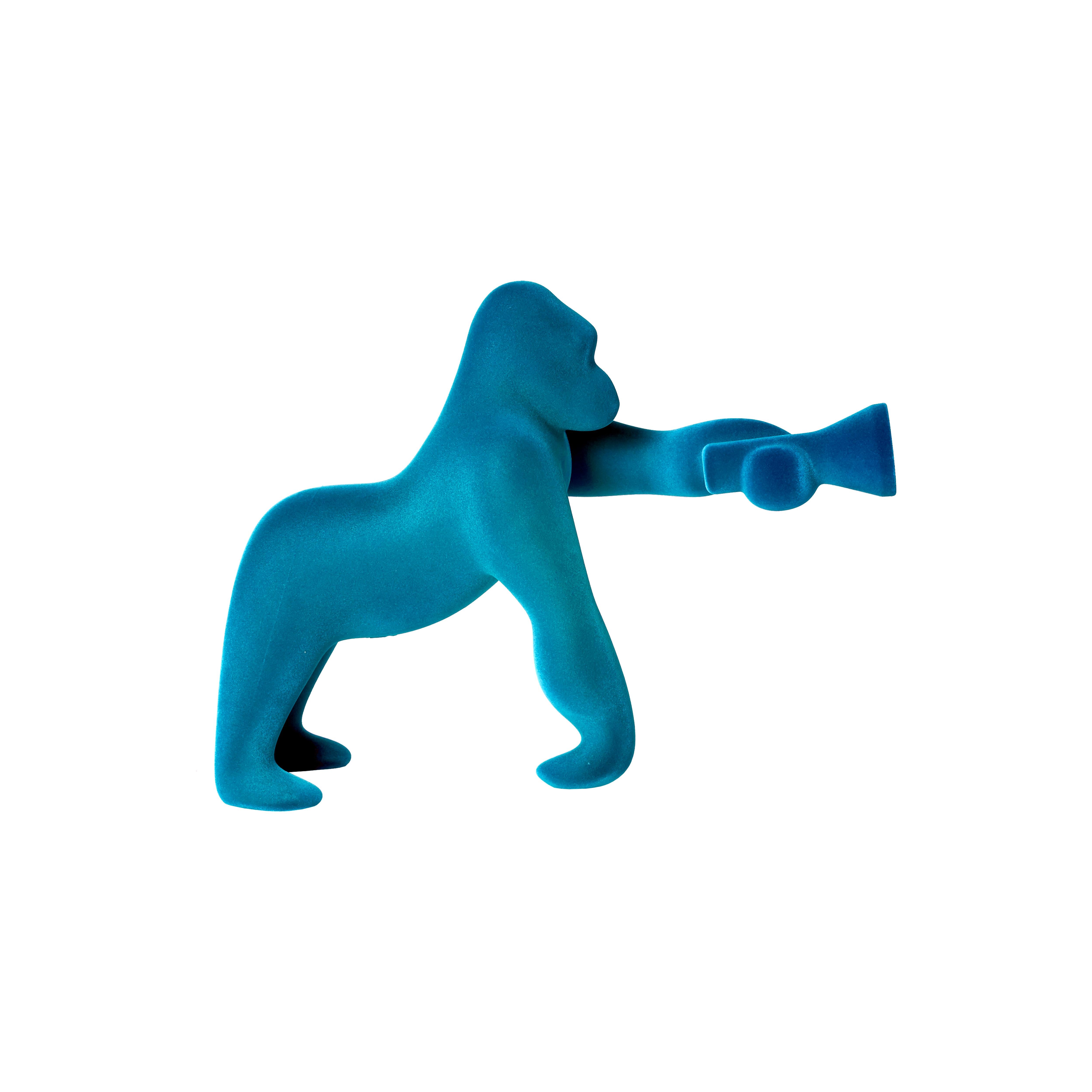 En vente : Blue (Light Blue) Petite lampe de table ou lampadaire moderne sculpturale en velours orange Gorilla