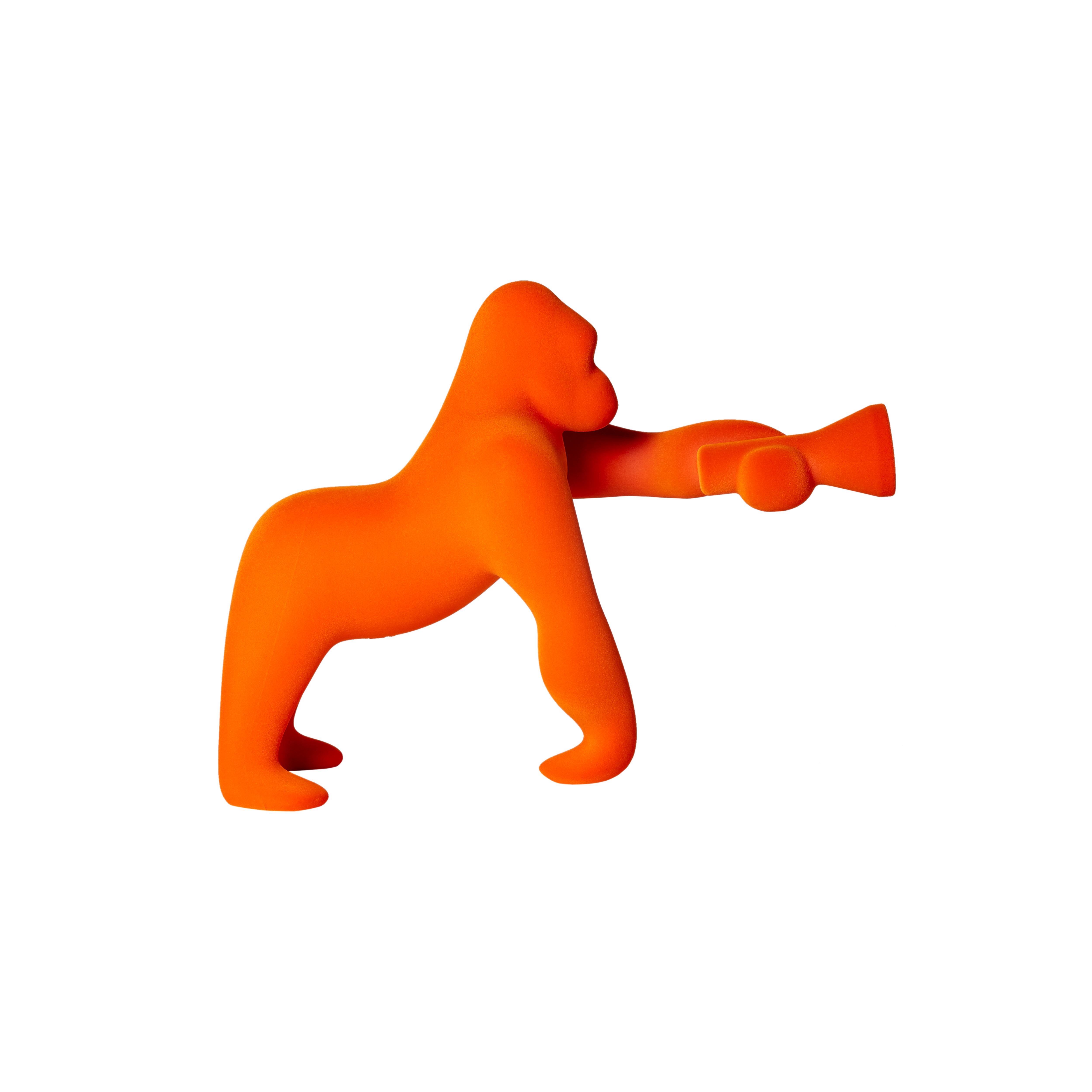 For Sale: Orange Modern Small Velvet Sculptural Gorilla Orange Table or Floor Lamp