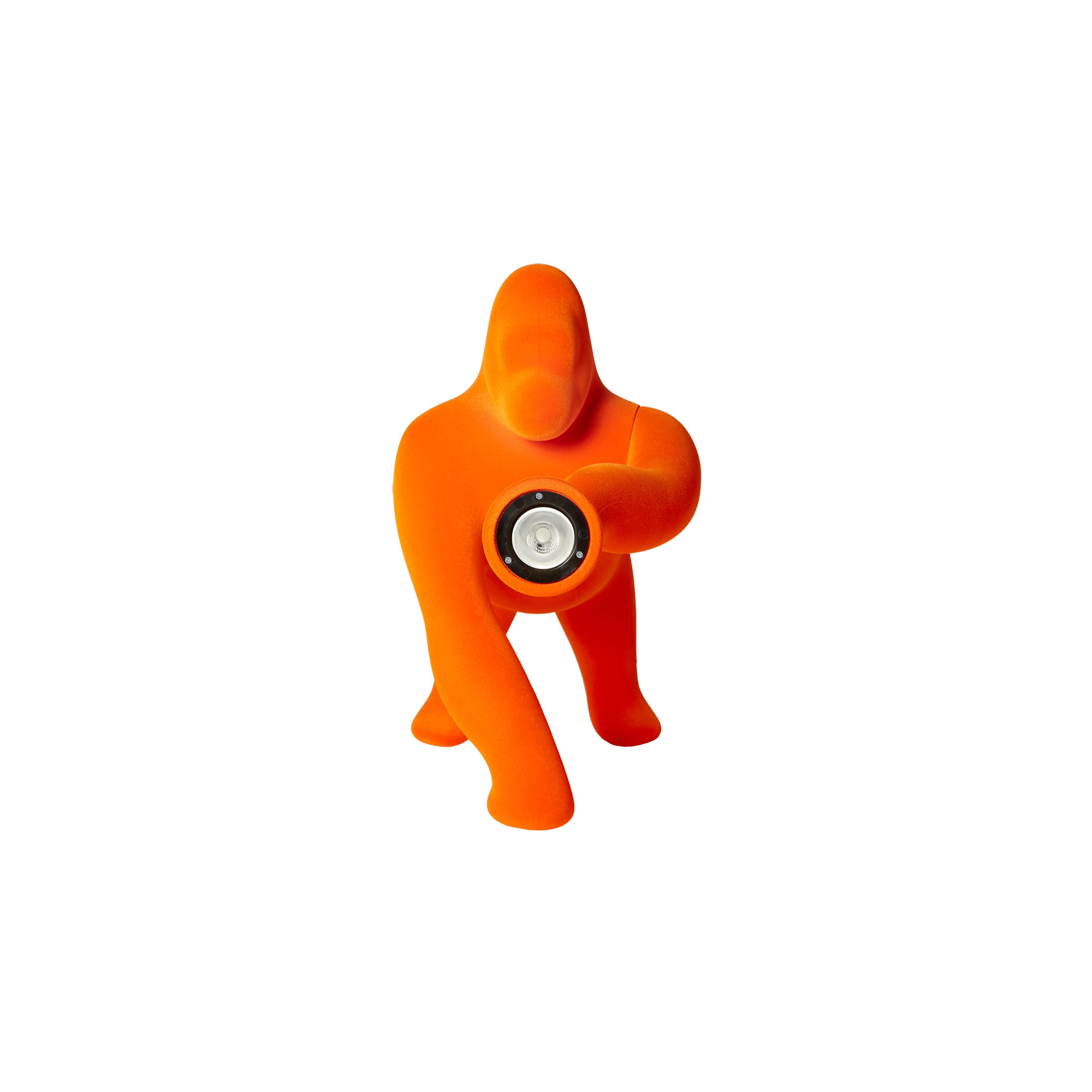 For Sale: Orange Modern Small Velvet Sculptural Gorilla Orange Table or Floor Lamp 3