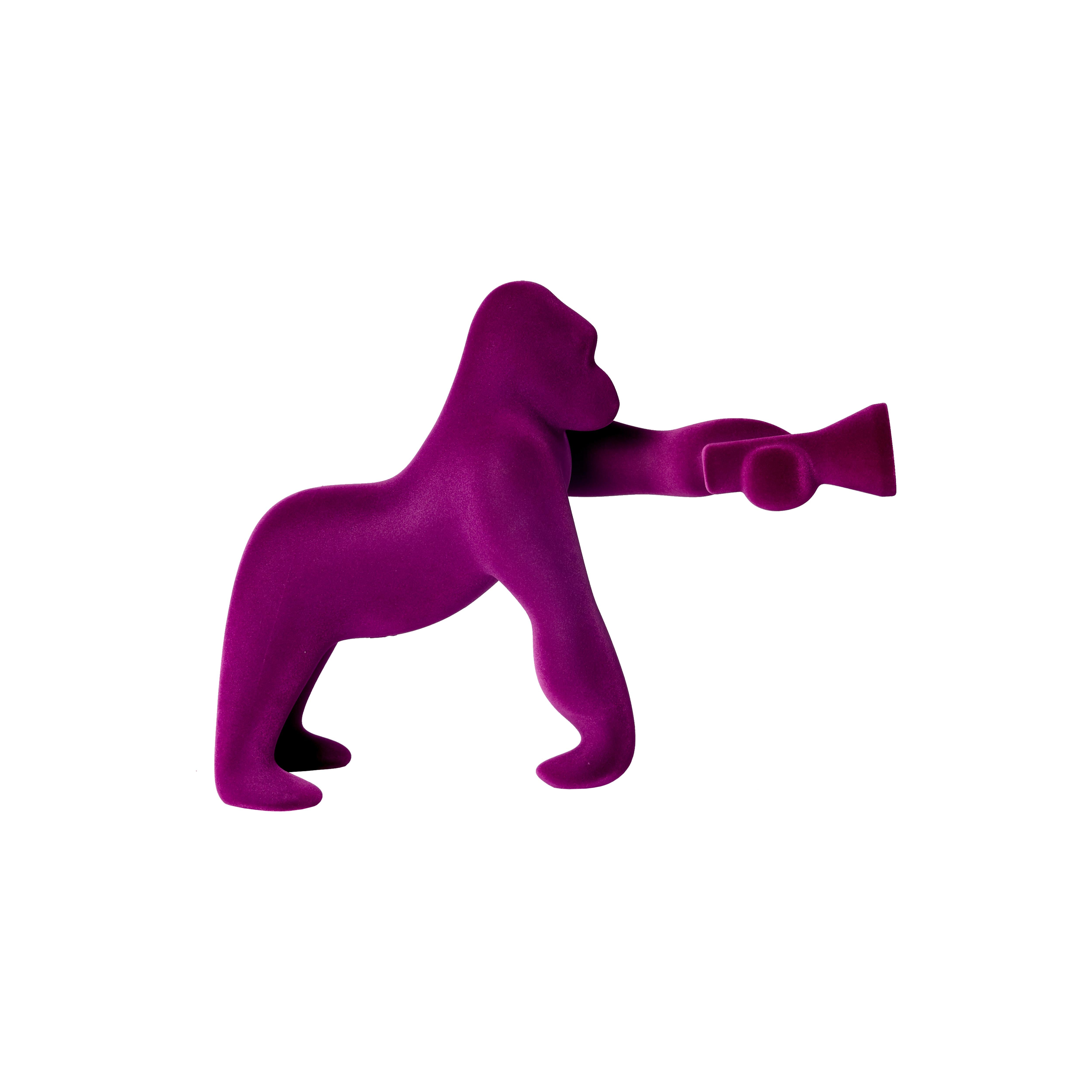 For Sale: Purple (Violet) Modern Small Velvet Sculptural Gorilla Orange Table or Floor Lamp