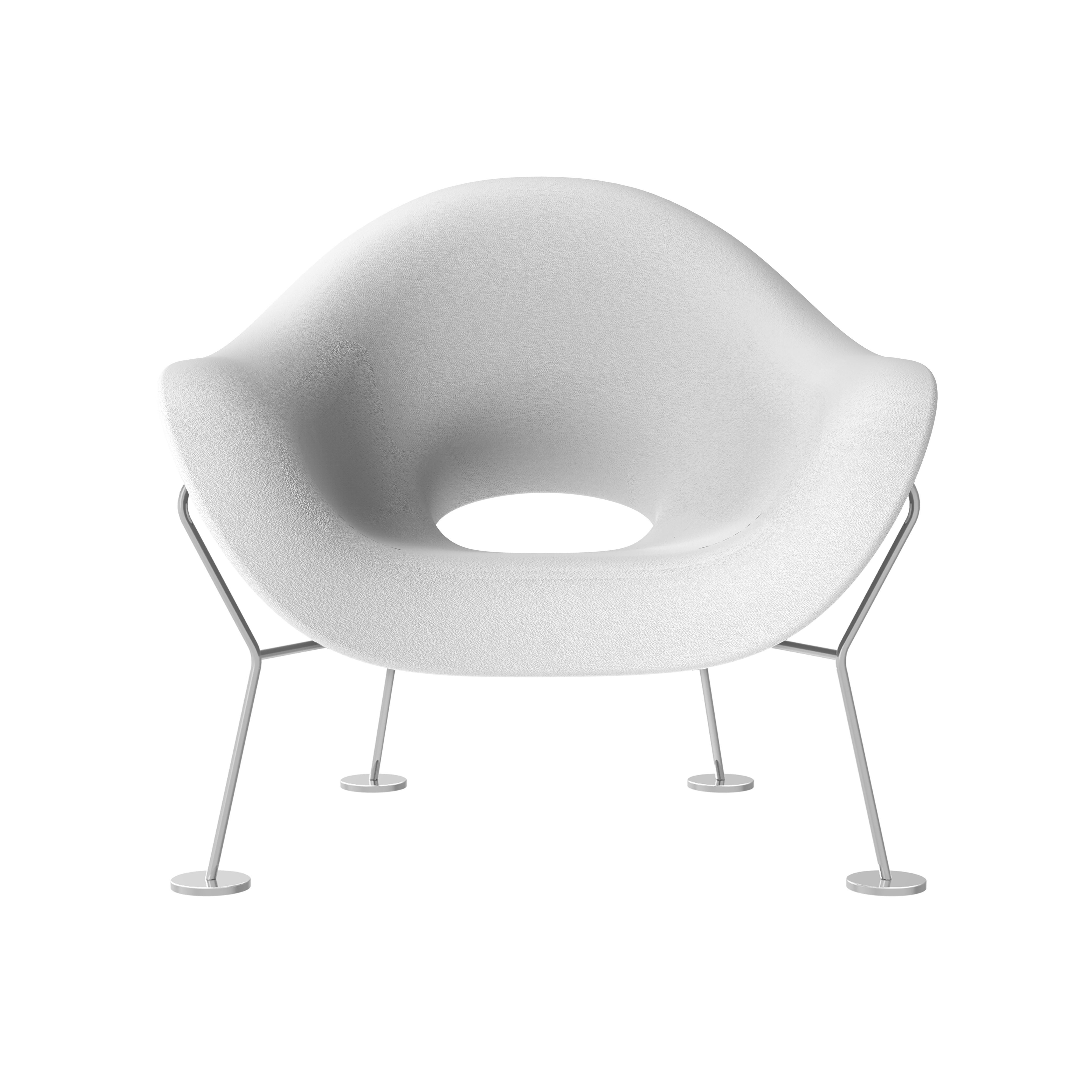 For Sale: White Plush Modern Black Side or Arm Chair with Chrome Legs by Andrea Branzi