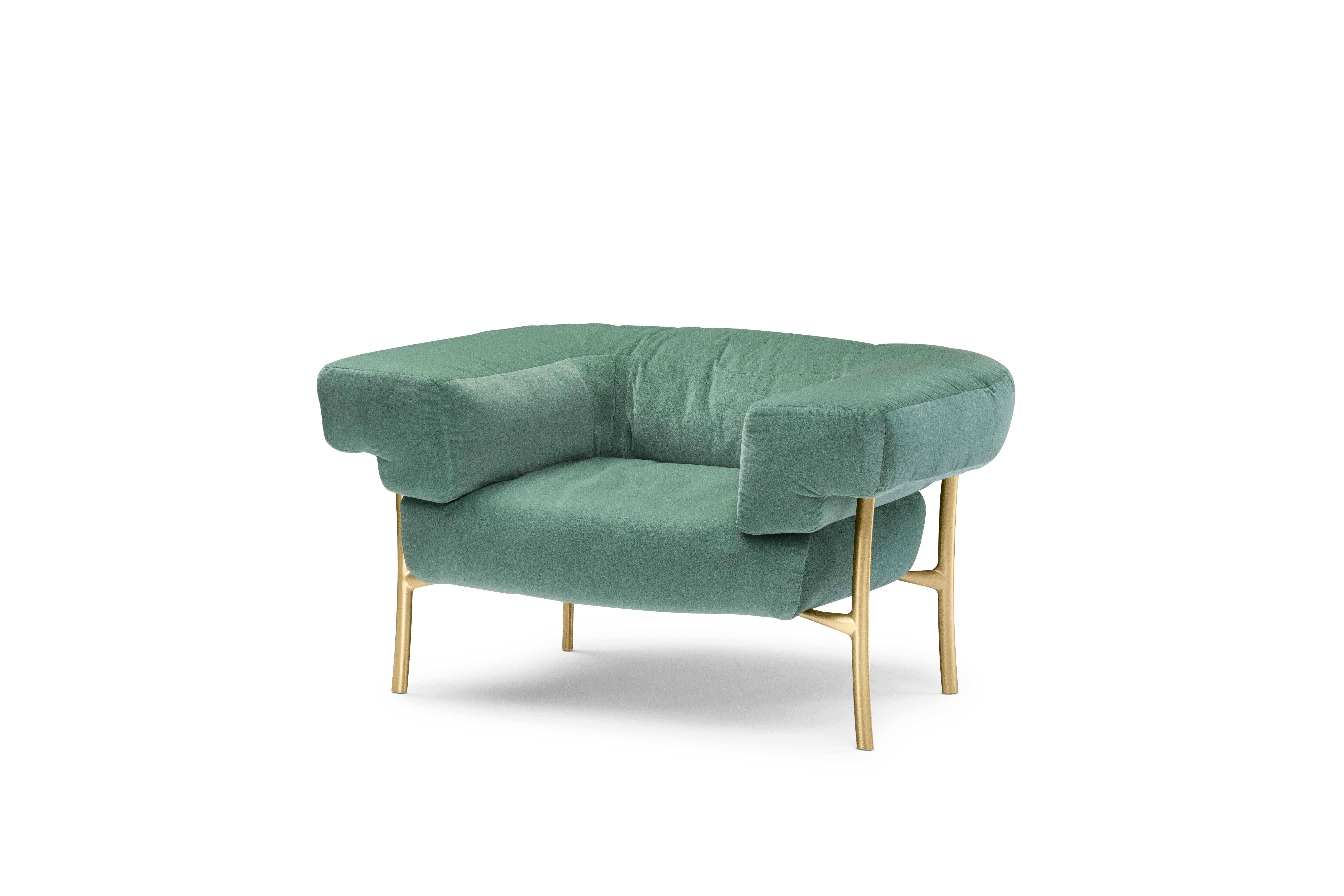 For Sale: Green (f-1241-c0931) Ghidini 1961 Katana Lounge Chair in Fabric and Satin Brass by Paolo Rizzatto 2