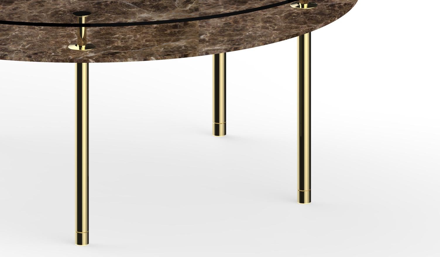For Sale: Gold (Polished Brass) Ghidini 1961 Legs Round Table with Emperador Dark Marble Top by Paolo Rizzatto 2