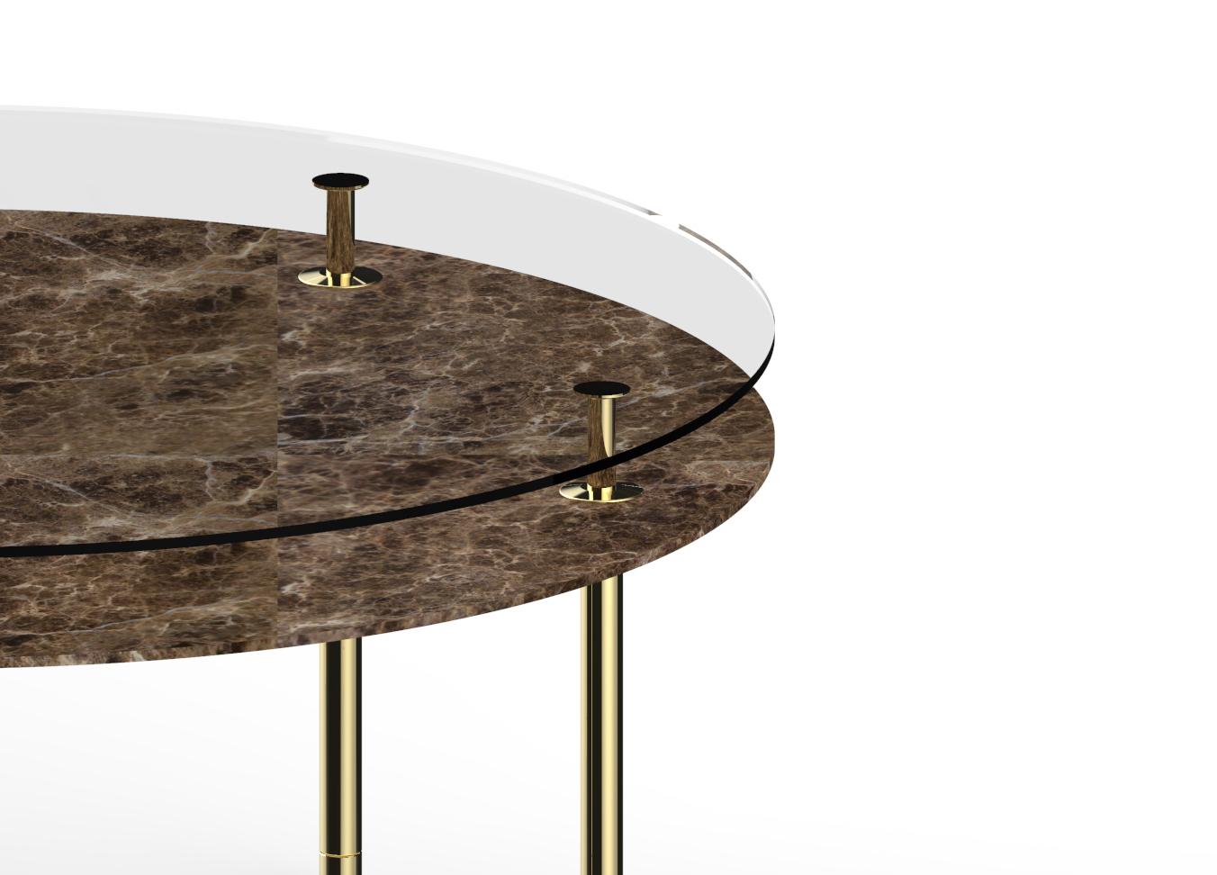 For Sale: Gold (Polished Brass) Ghidini 1961 Legs Round Table with Emperador Dark Marble Top by Paolo Rizzatto 3