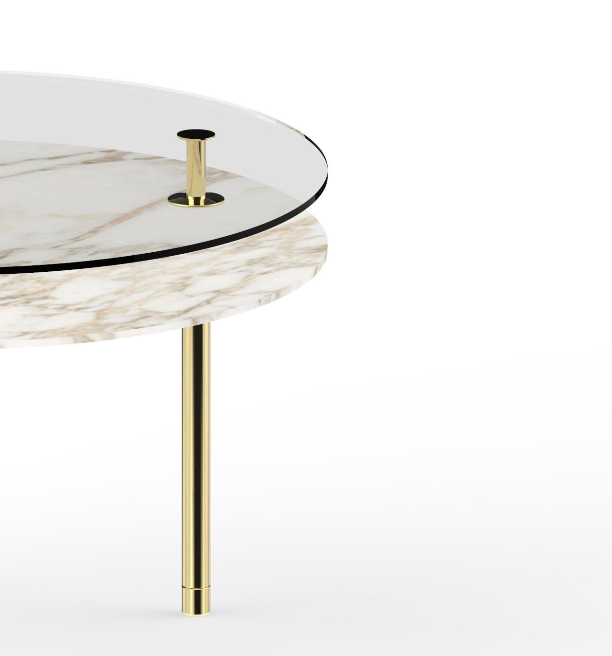 Gold (Polished Brass) Ghidini 1961 Legs Round Dining Table with Calacatta Gold Marble Top 3