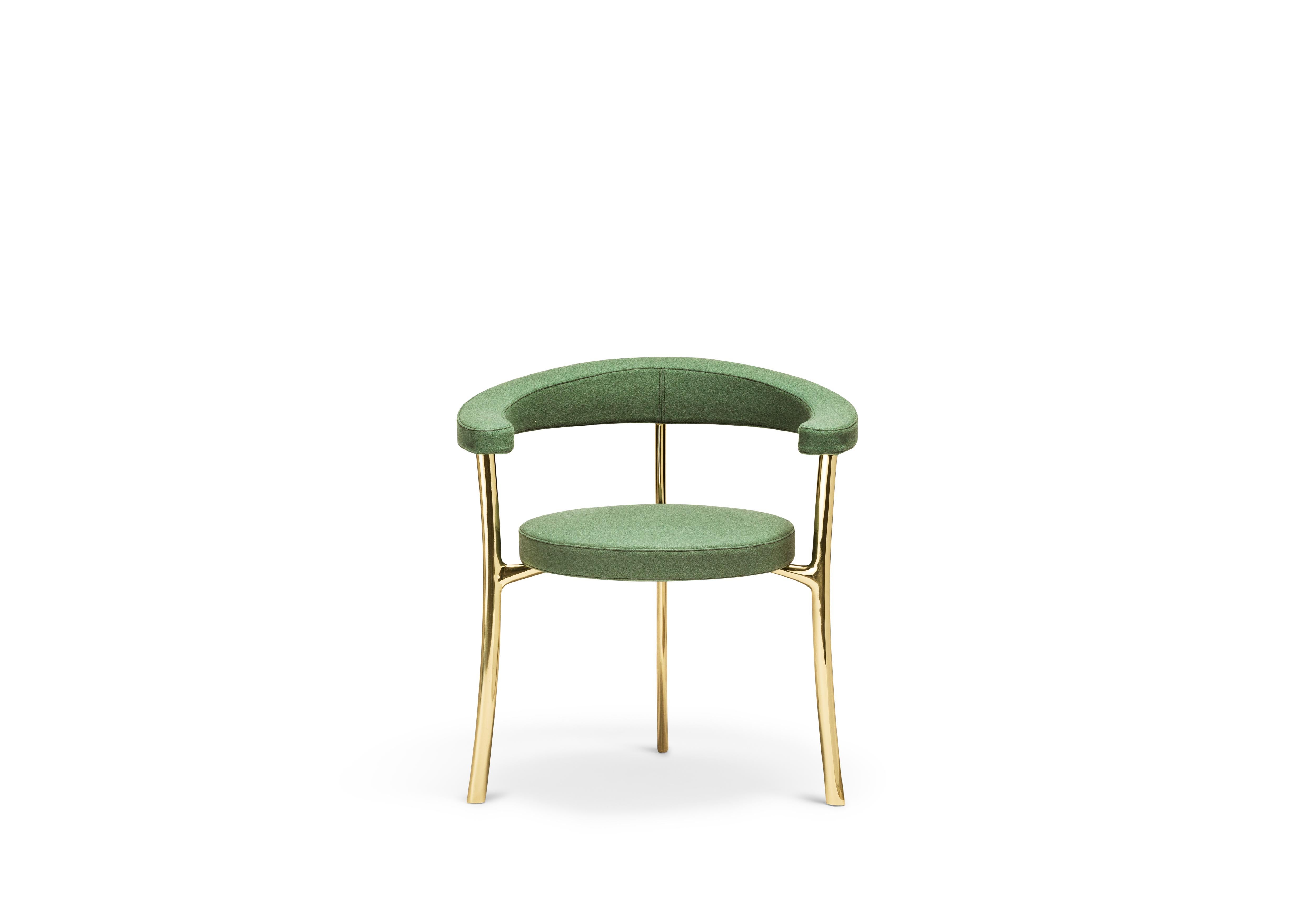 For Sale: Green (f-1241-c0941) Ghidini1961 Katana Armchair in Fabric with Polished Brass Legs by Paolo Rizzatto