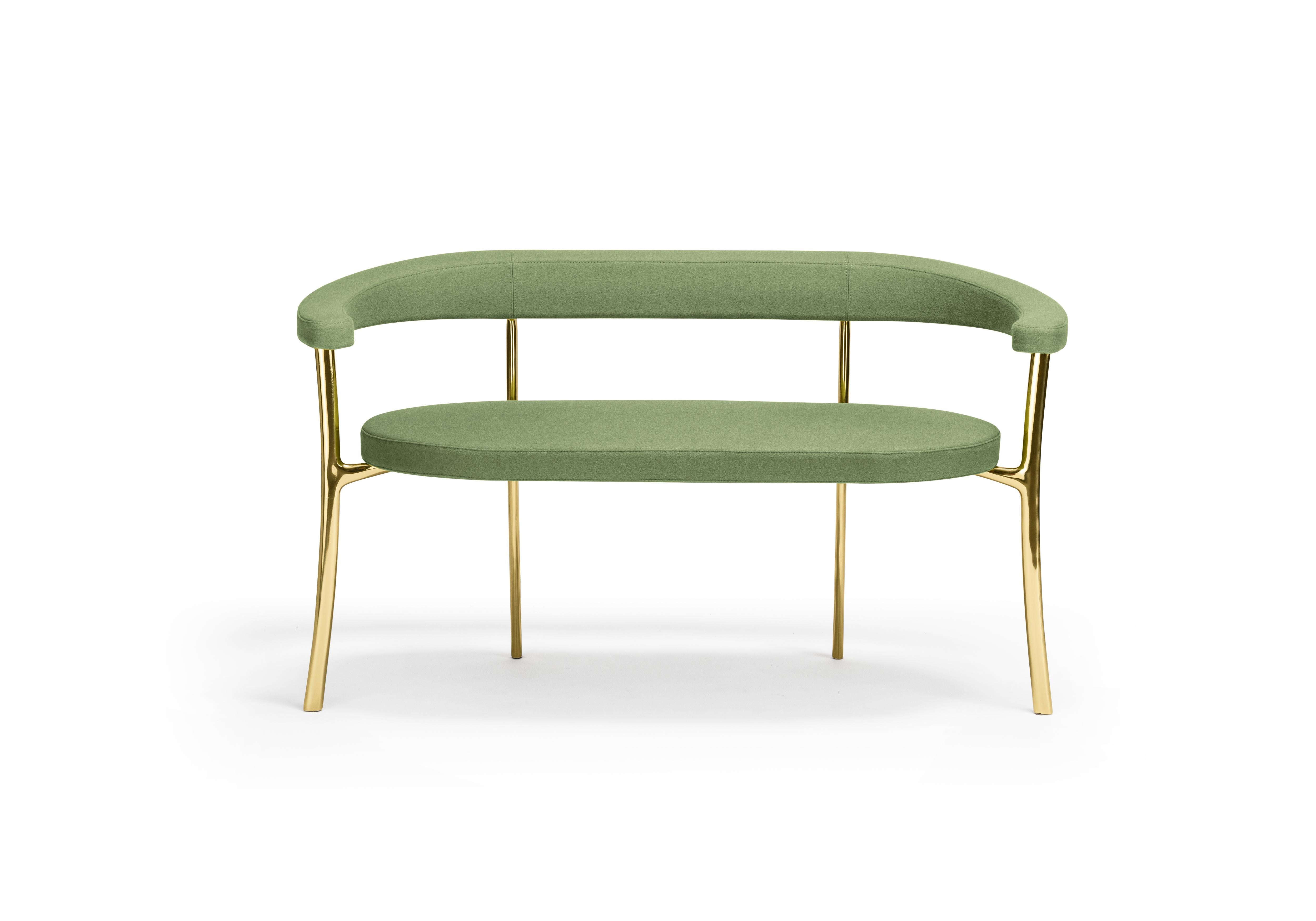 For Sale: Green (f-1241-c0931) Ghidini1961 Katana bench in Fabric with Polished Brass Legs by Paolo Rizzatto