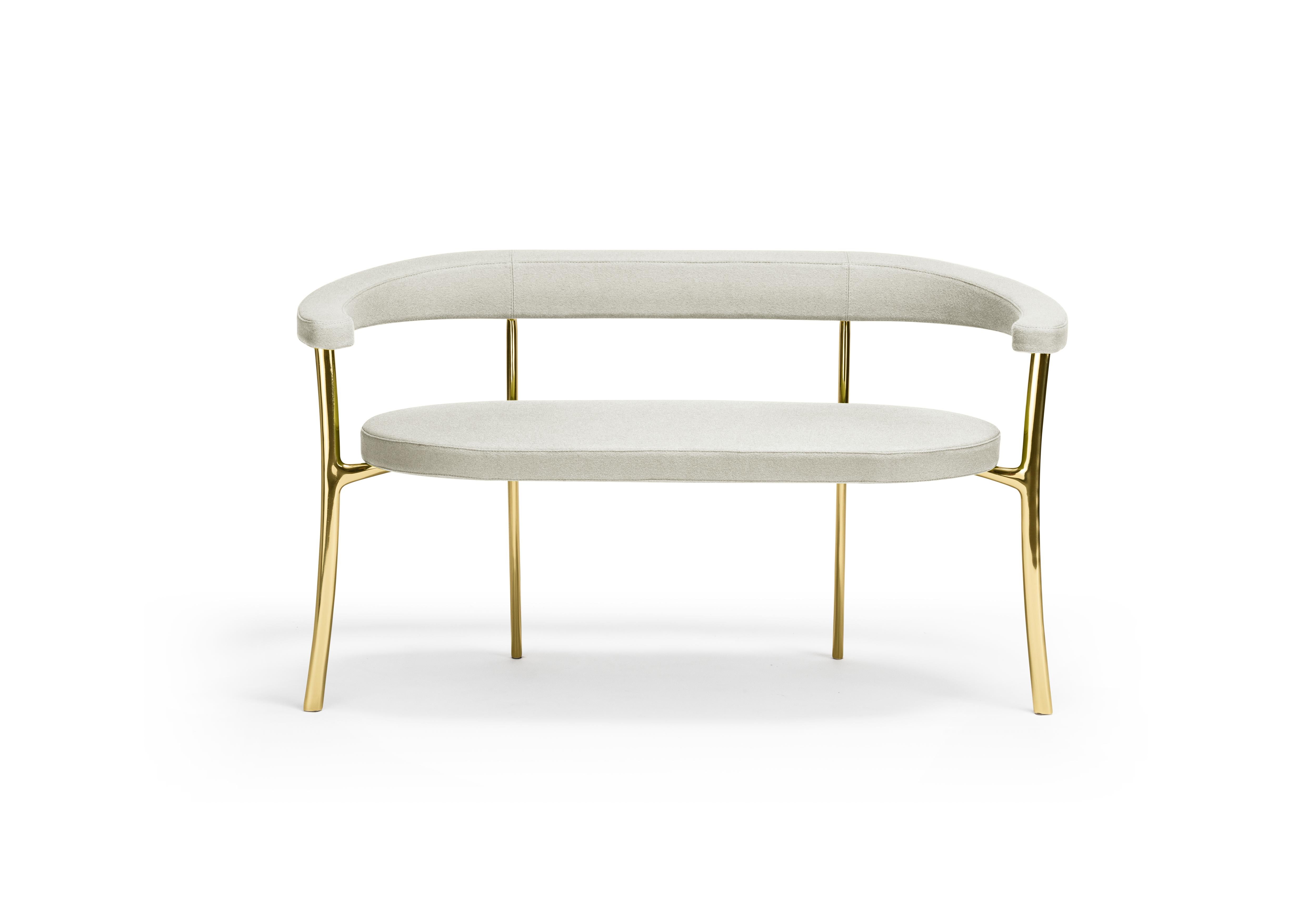 For Sale: Beige (f-1241-c0201) Ghidini1961 Katana bench in Fabric with Polished Brass Legs by Paolo Rizzatto
