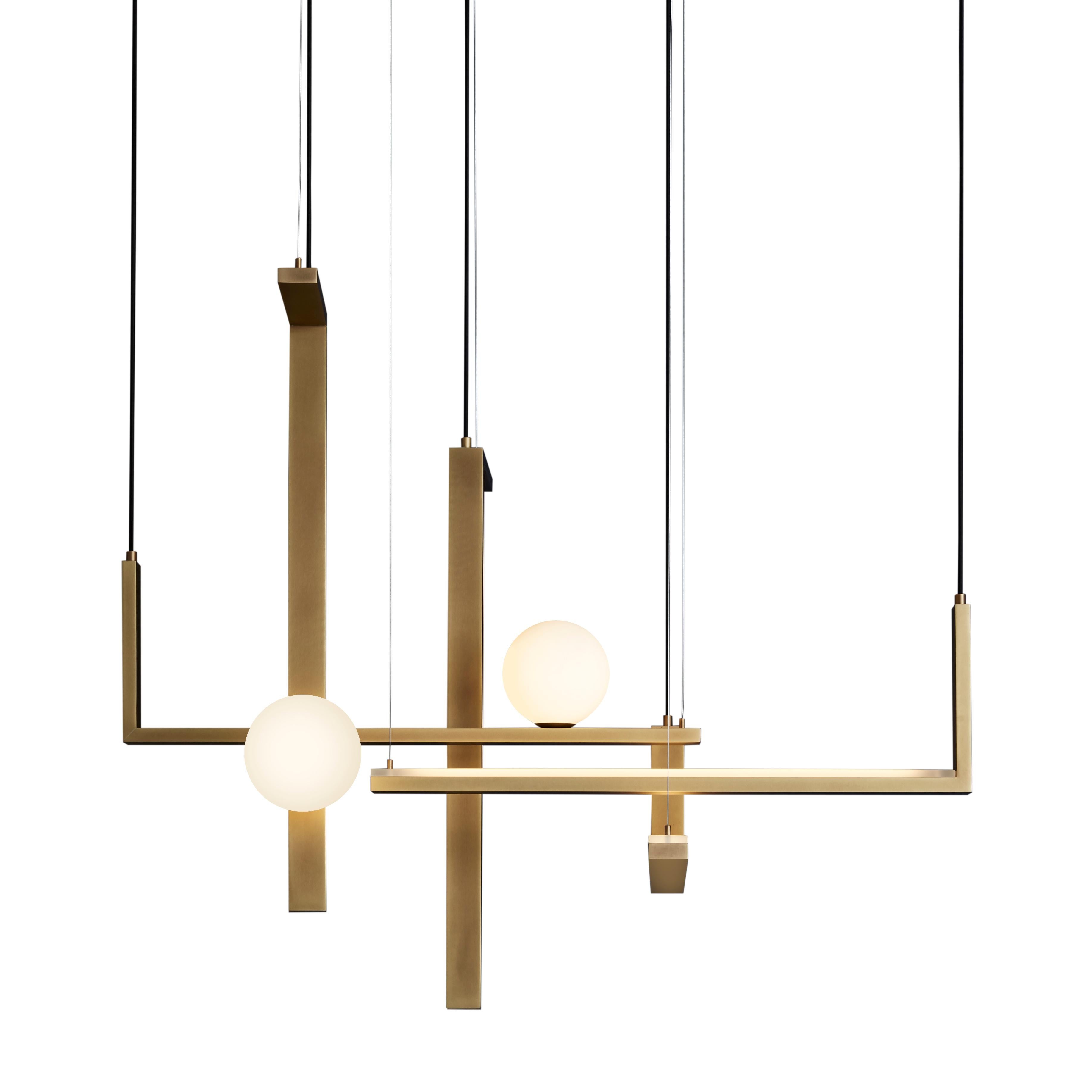 For Sale: Yellow (Burnished Natural Brass) VeniceM Less 5 Pendant Light in Metal and Glass by Massimo Tonetto 2