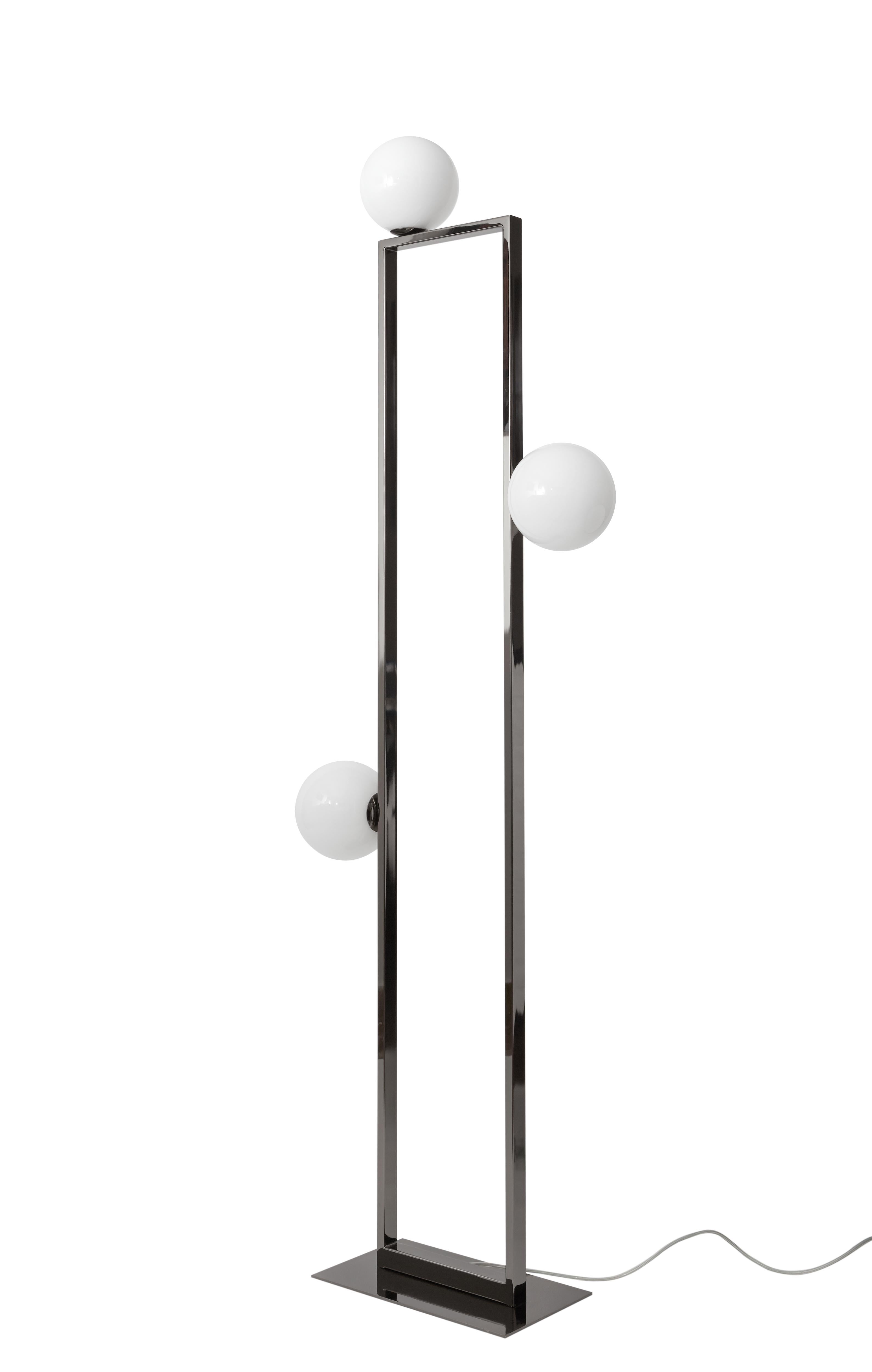 For Sale: Gray (Polished Black Nickel) VeniceM Mondrian Floor Light by Massimo Tonetto in Glass and Metal