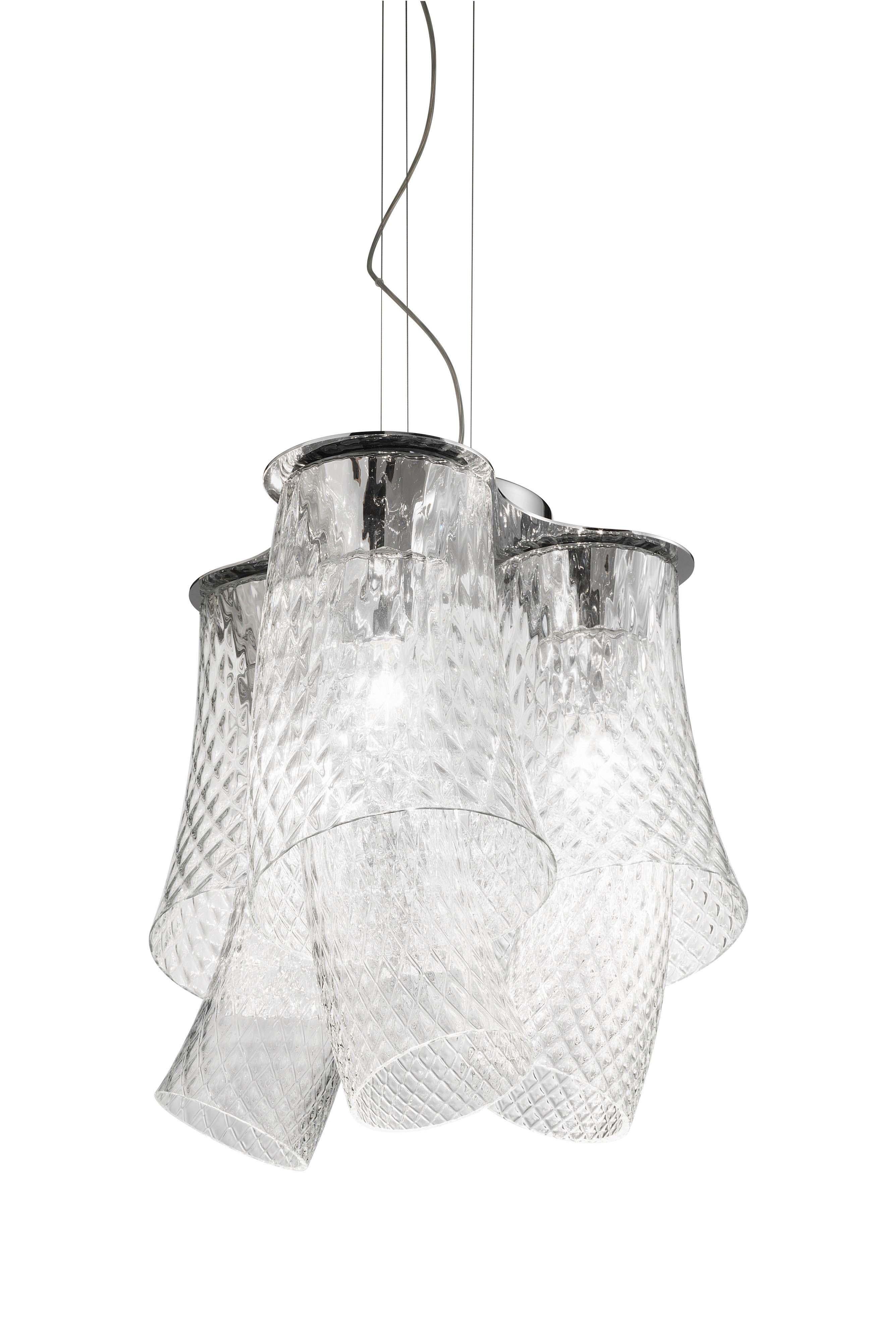 For Sale: Clear (Crystal and Balloton) Vistosi Medium LED Assiba Suspension Light by Mauro Olivier