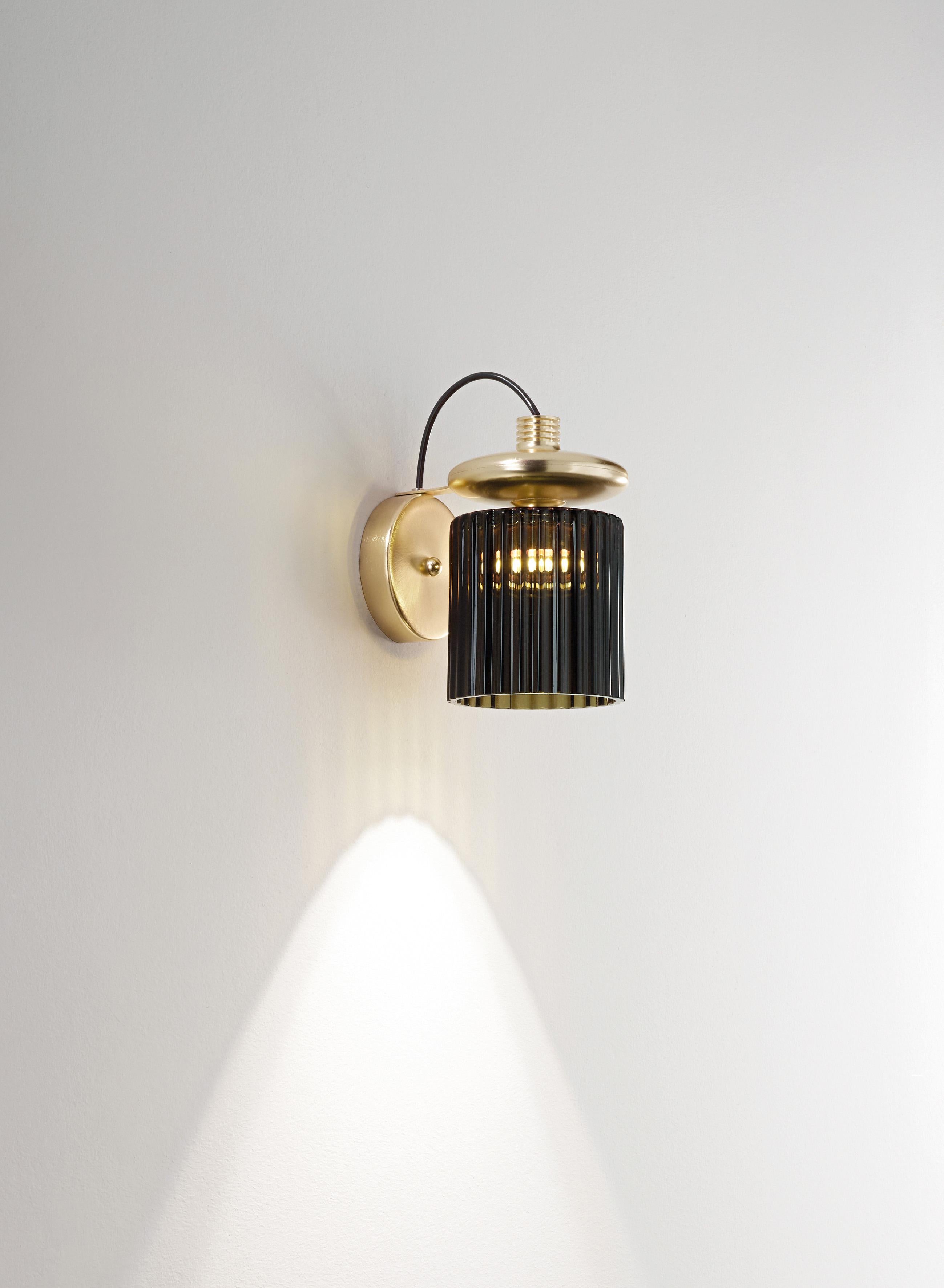 For Sale: Gray (Smoky and Transparent) Vistosi LED Tread Wall Lamp with Matte Gold Frame by Chiaramonte  2