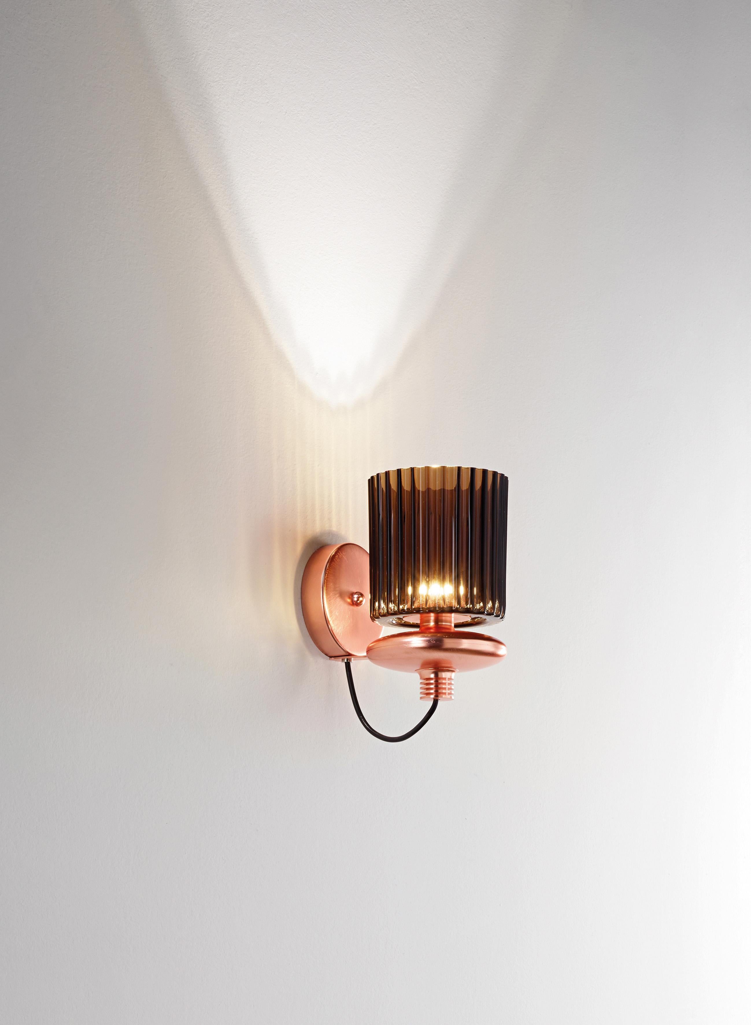 For Sale: Brown (Burned Earth and Transparent) Vistosi LED Tread Wall Lamp with Matte Copper Frame by Chiaramonte 2