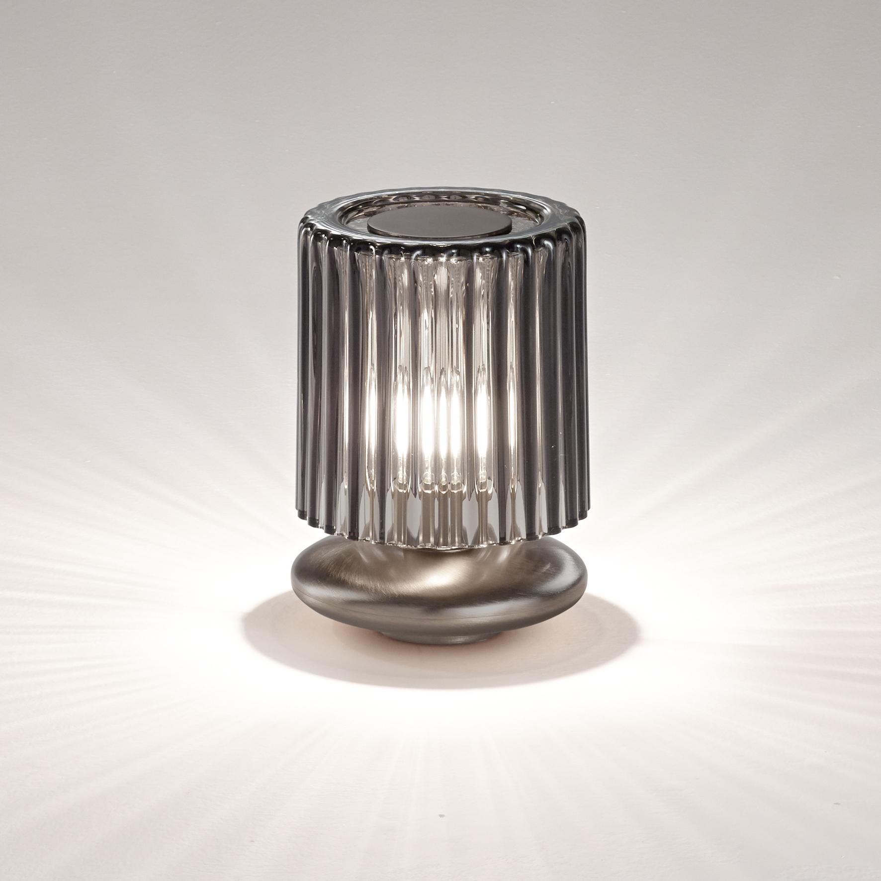 For Sale: Gray (Smoky and Transparent) Vistosi Tread LT Table Lamp with Bronze Base by Chiaramonte 2