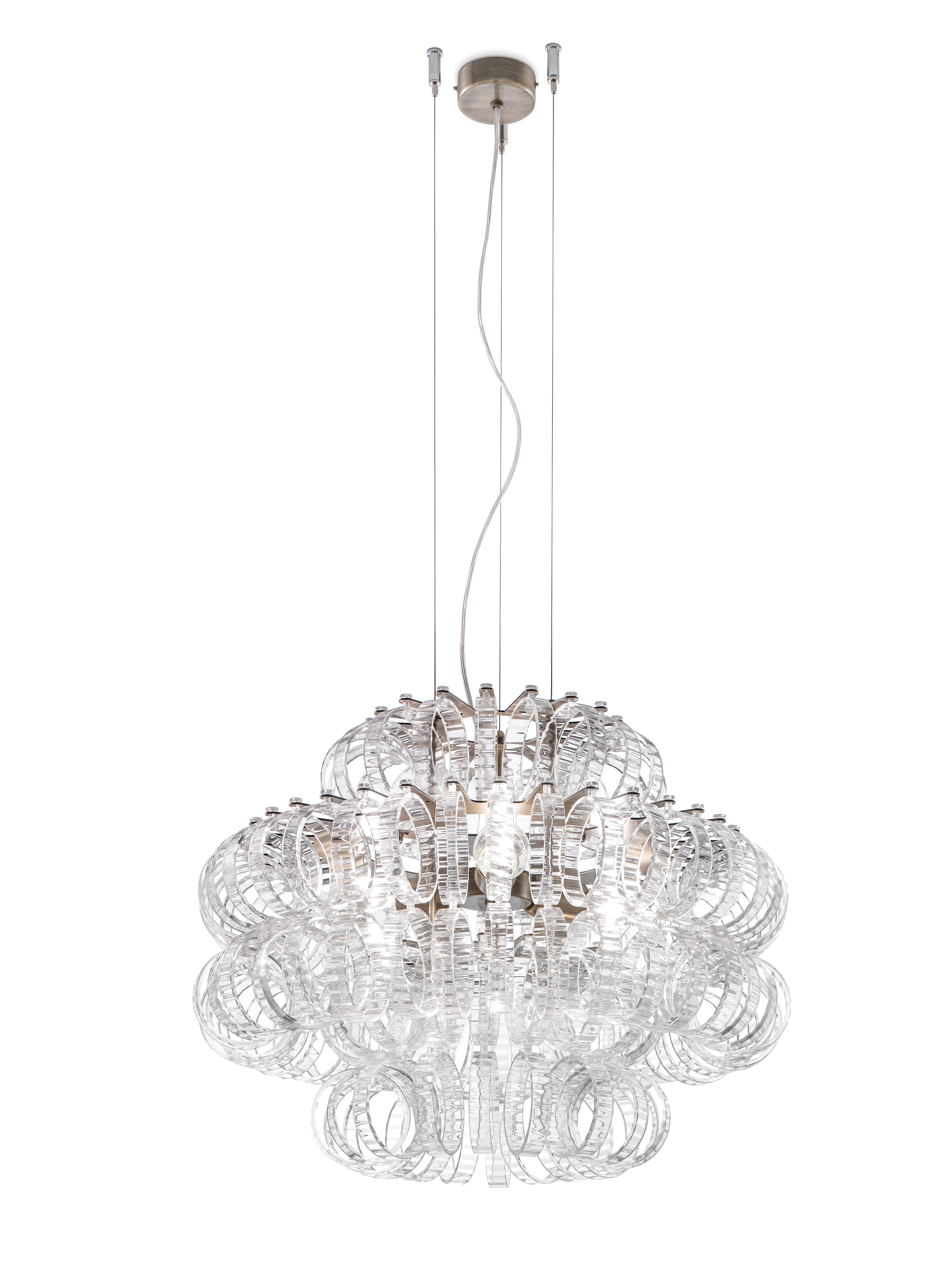 For Sale: Clear (Crystal and Striped) Small Ecos SP 60C Chandelier with Matte Bronze Frame by Vistosi