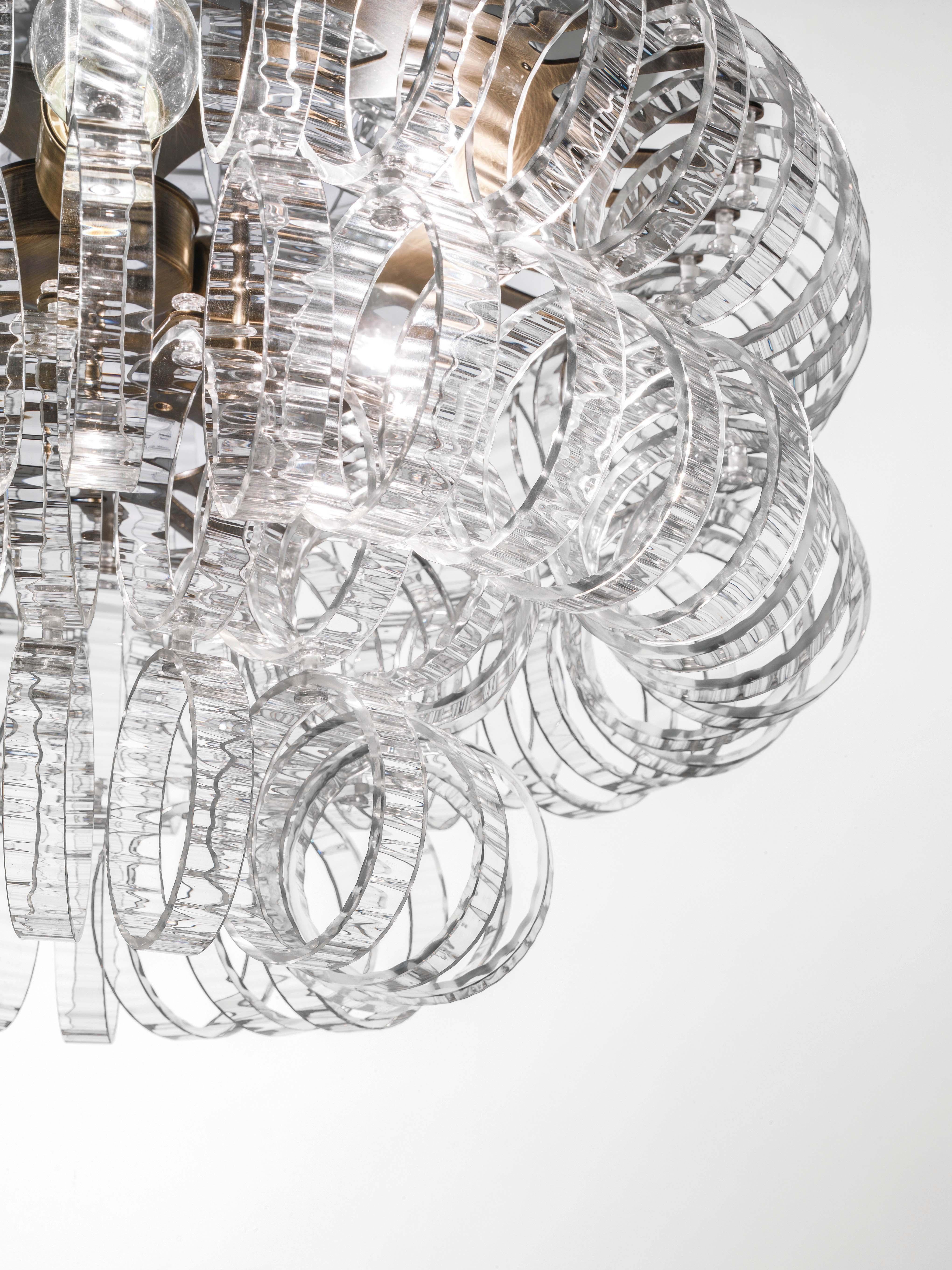 in vendita: Clear (Crystal and Striped) Lampadario piccolo Ecos SP 60C con struttura in bronzo opaco di Vistosi 2