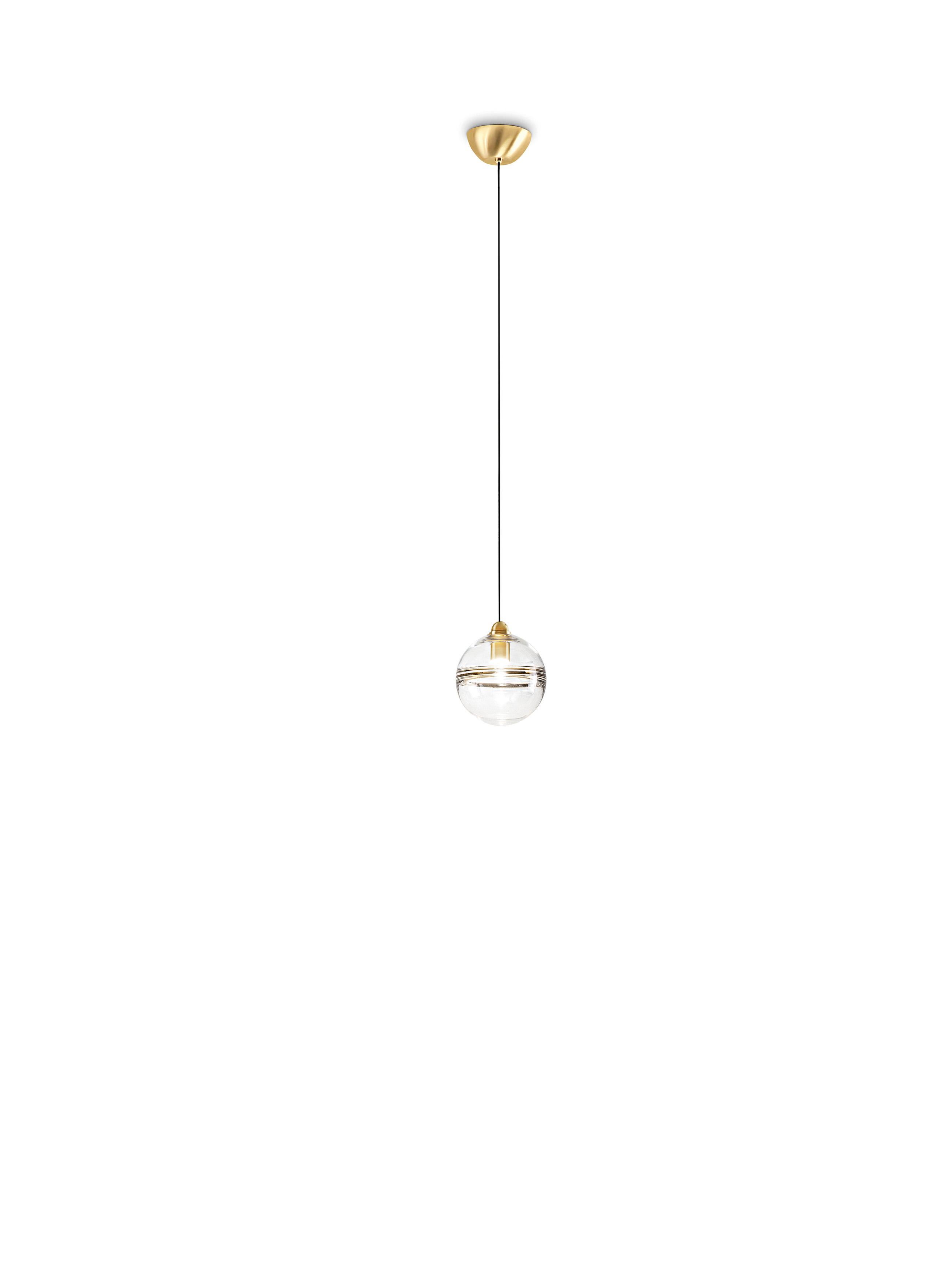 Brown (Crystal and Burned Earth) LED Oro SP P Suspension Light with Brass Frame by Vistosi