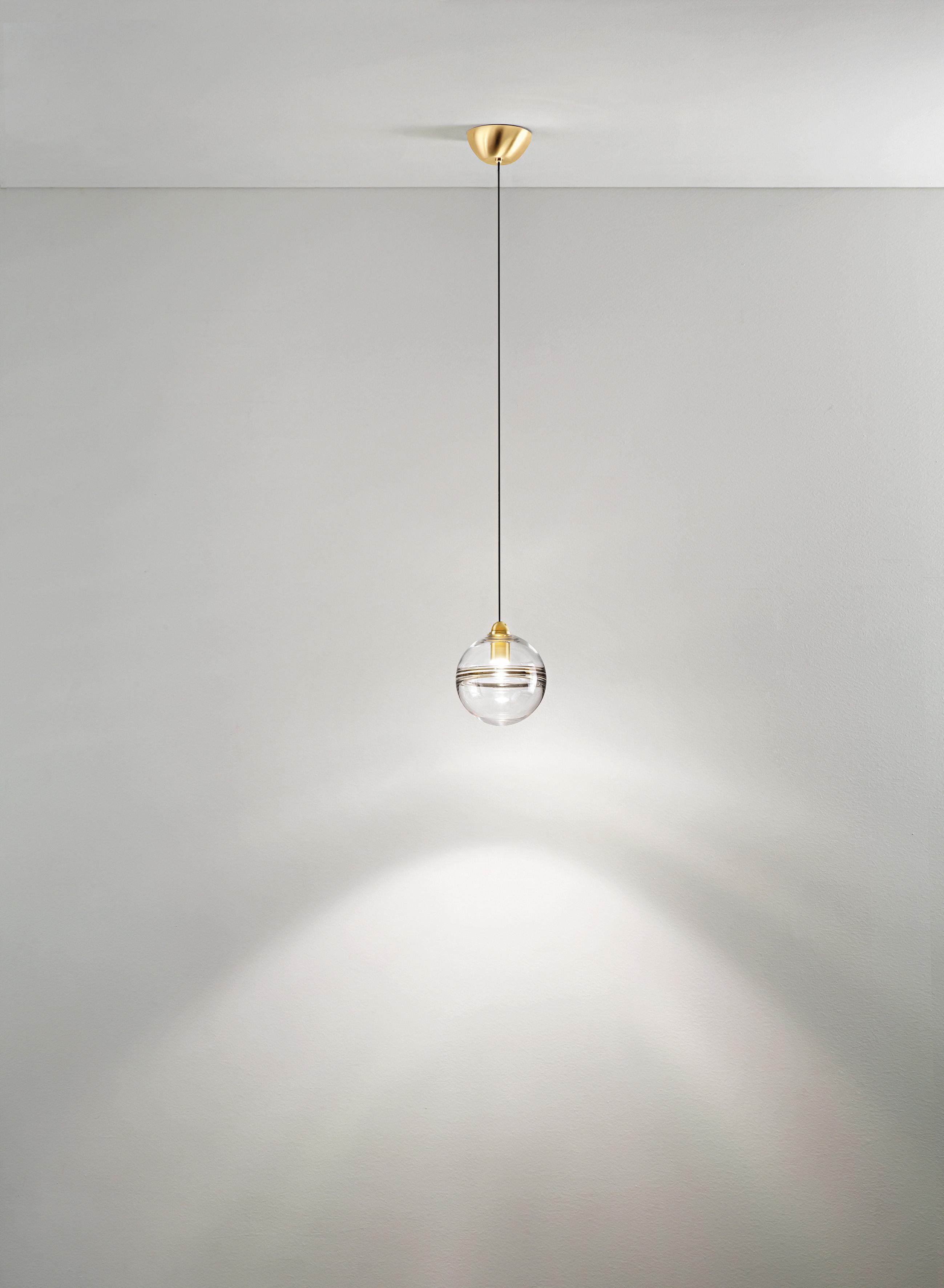 Brown (Crystal and Burned Earth) LED Oro SP P Suspension Light with Brass Frame by Vistosi 2