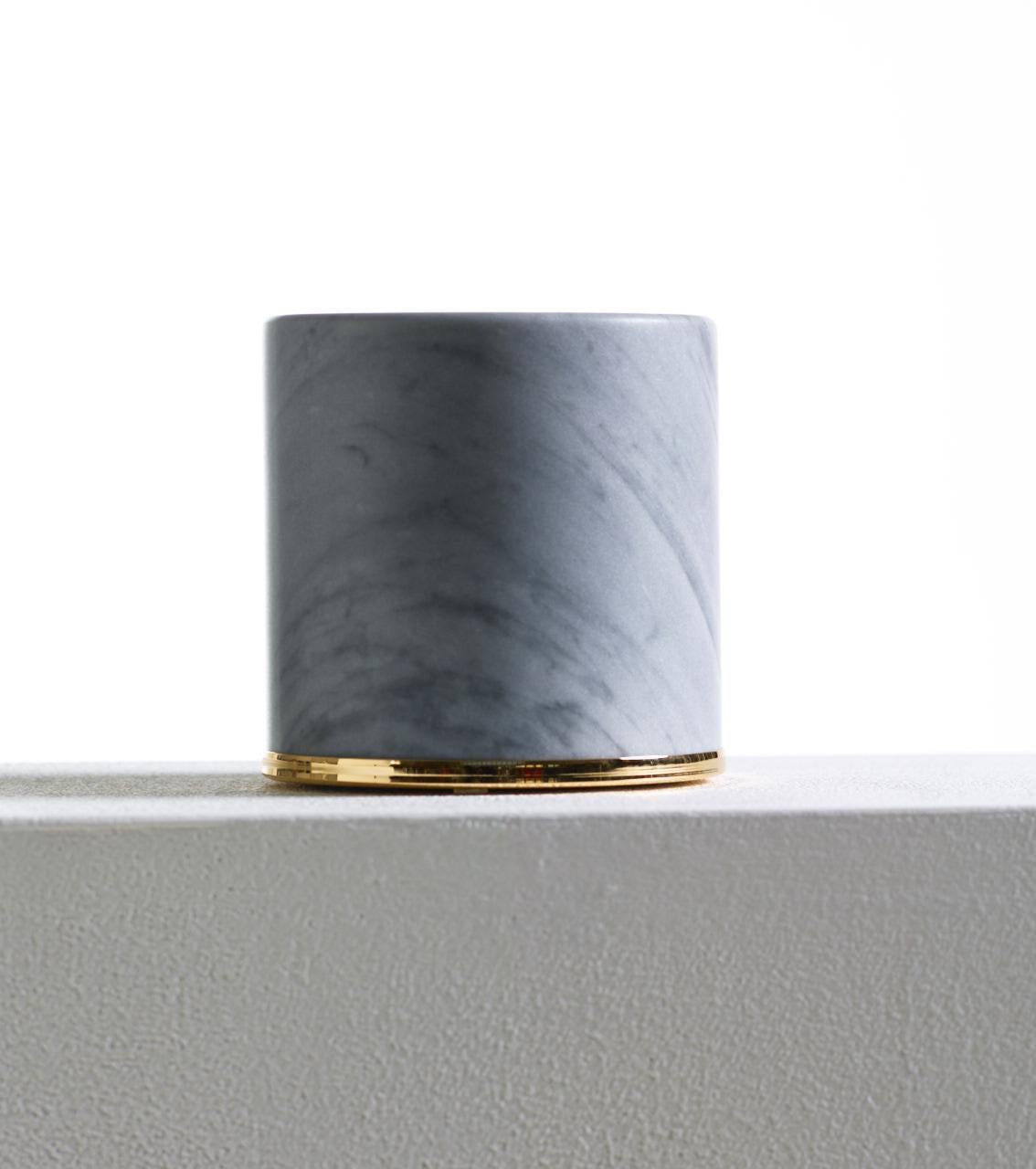 For Sale: Gray (Bardiglio Grey Marble with Gold Hardware) Opinion Ciatti Fermaporte Cylindrical Doorstop 2