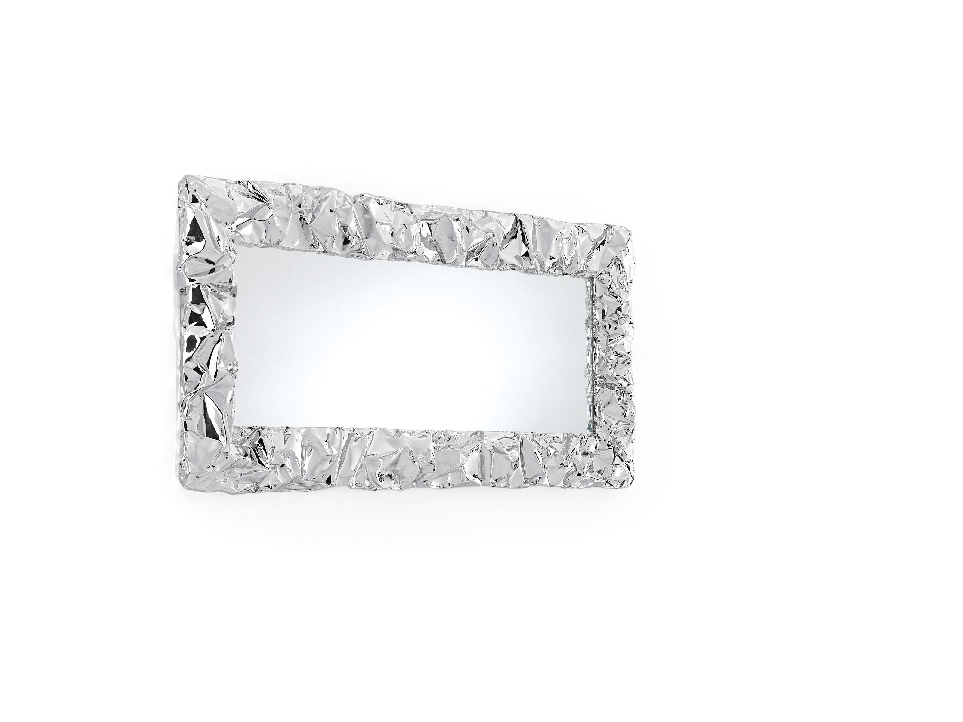 For Sale: Silver (Hand-Wrinkled Chrome) Opinion Ciatti Tab.u Large Rectangular Mirror 3