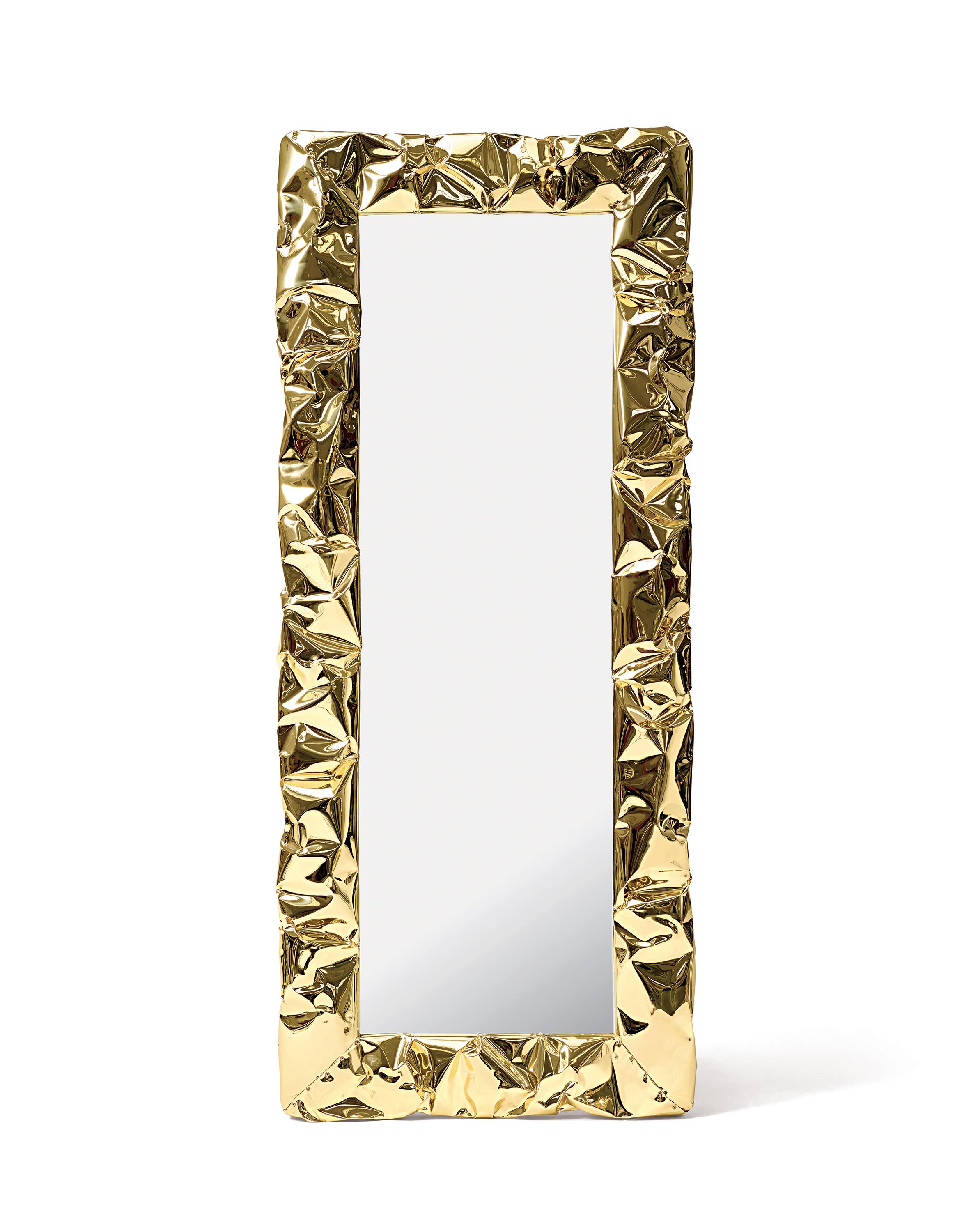 For Sale: Gold (Hand-Wrinkled Gold) Opinion Ciatti Tab.u Large Rectangular Mirror