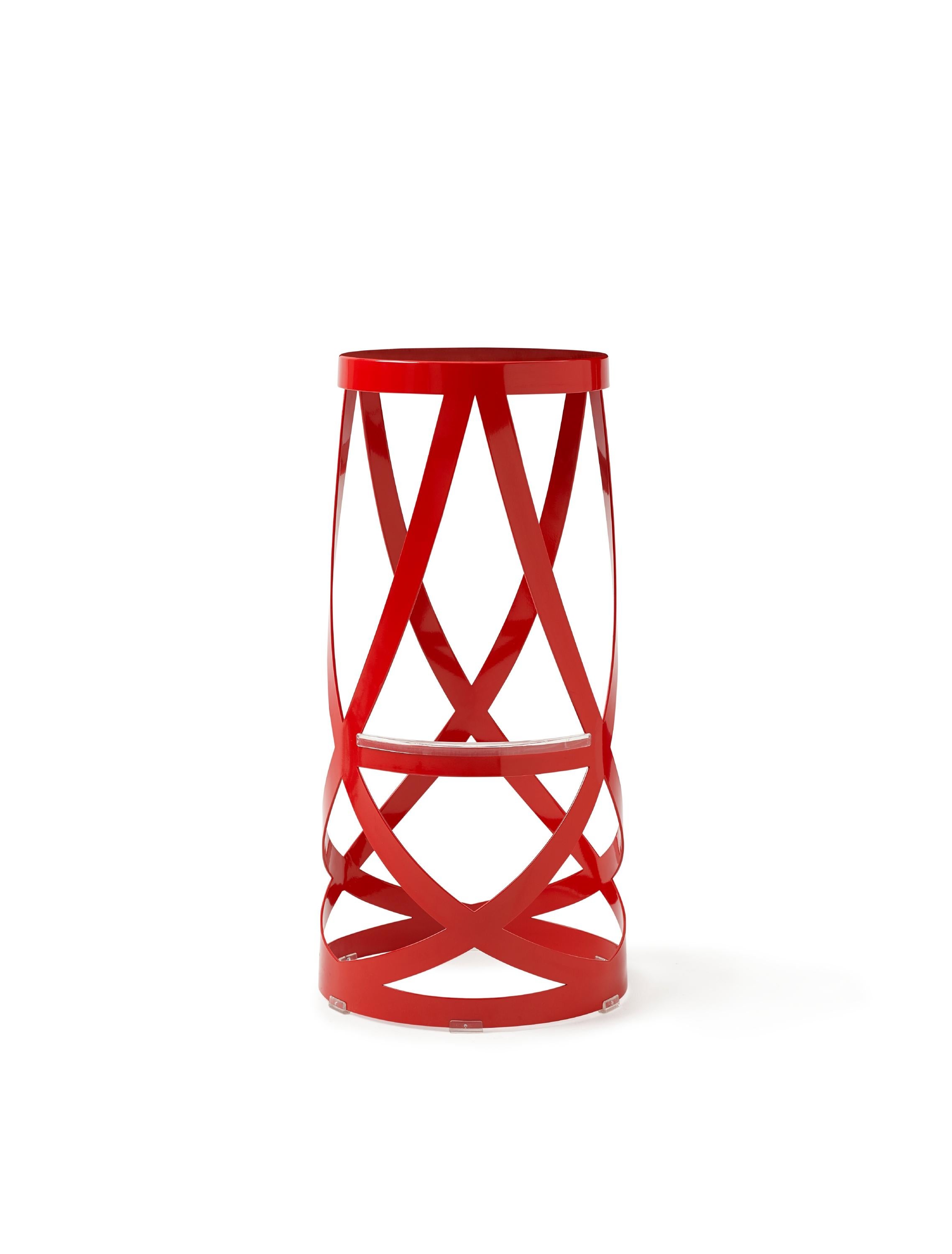 For Sale: Red (34_Red) Nendo High Ribbon Stool in Sheet Metal with Matte Lacquer Finish for Cappellini
