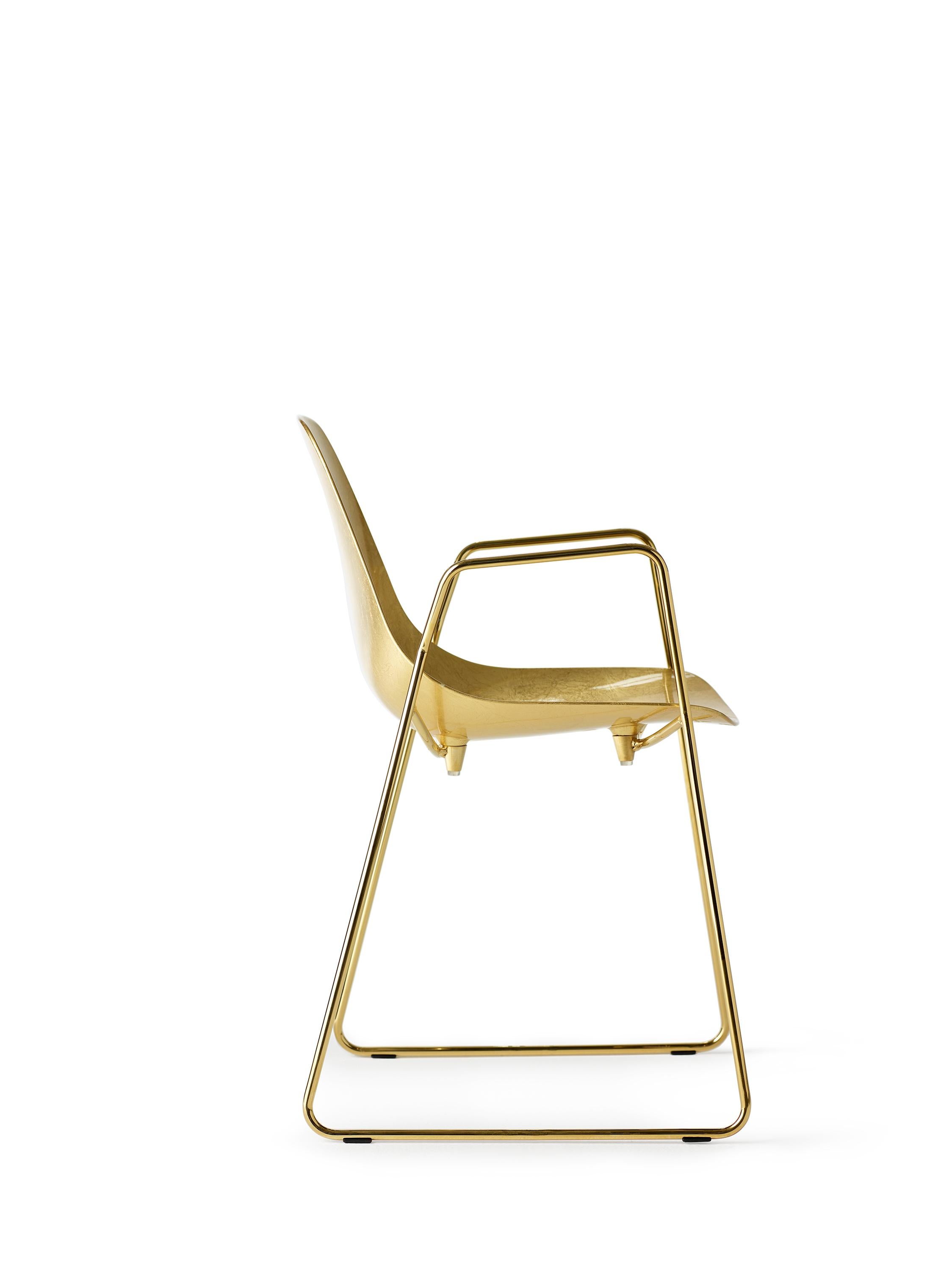 For Sale: Gold (Gold Leaf with Gold Structure) Opinion Ciatti Mammamia Sled Stackable Chair with Armrests Set of 2