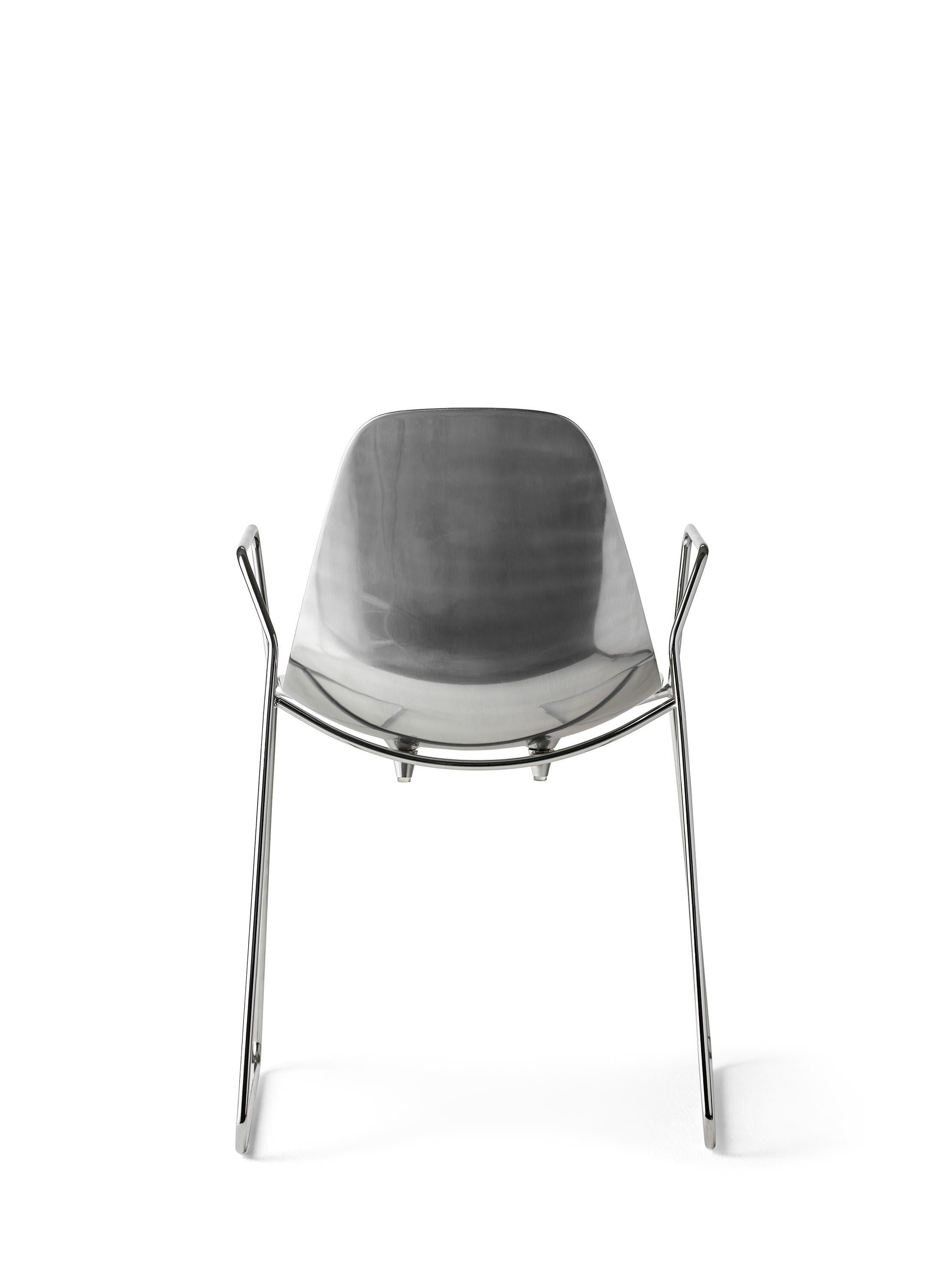 For Sale: Silver (Mirrored Aluminum with Chrome Structure) Opinion Ciatti Mammamia Sled Stackable Chair with Armrests Set of 2