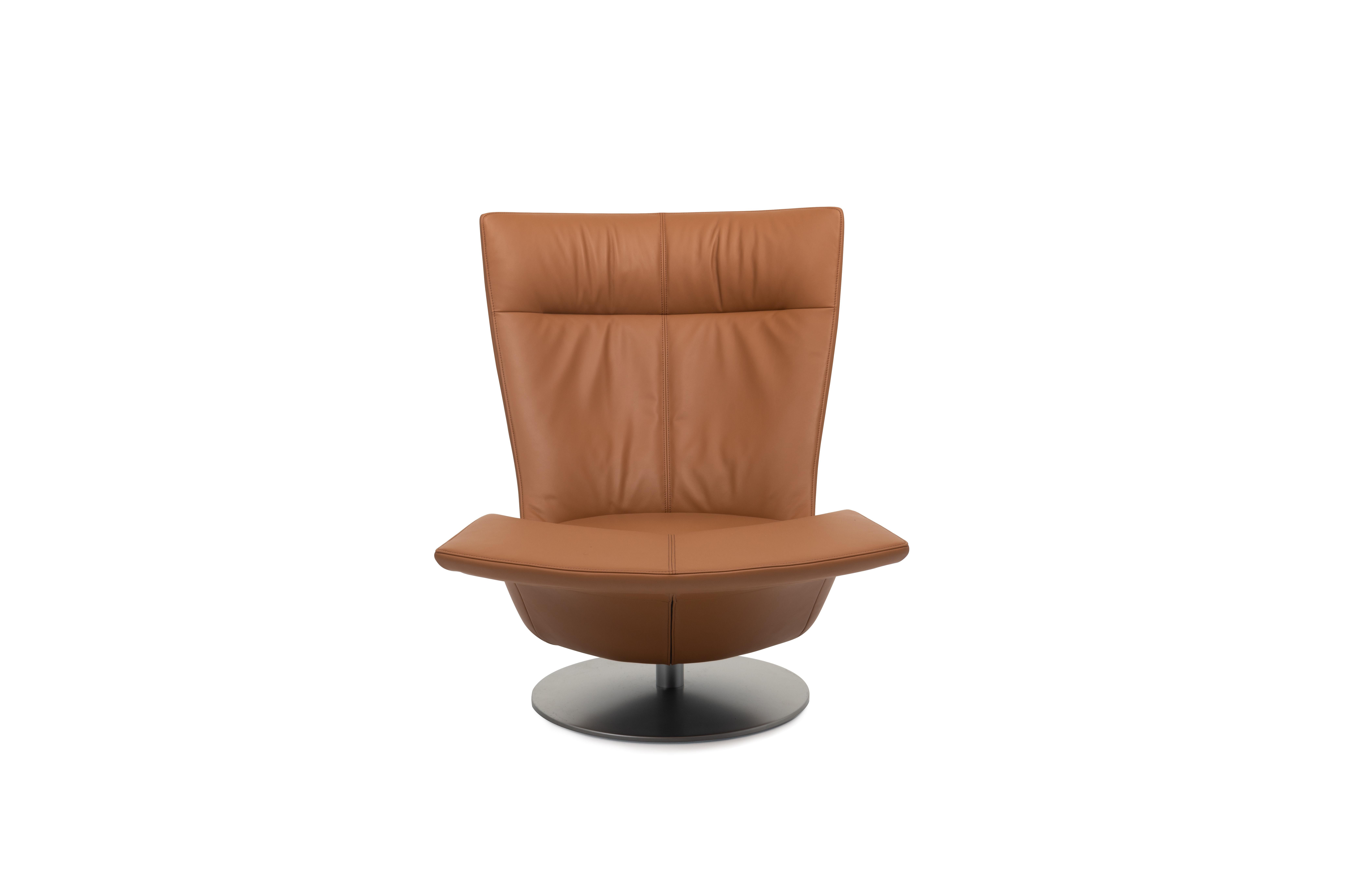 For Sale: Orange (Hazel) Pli Dual Rotation Multi-Functional Leather Armchair by FSM 2