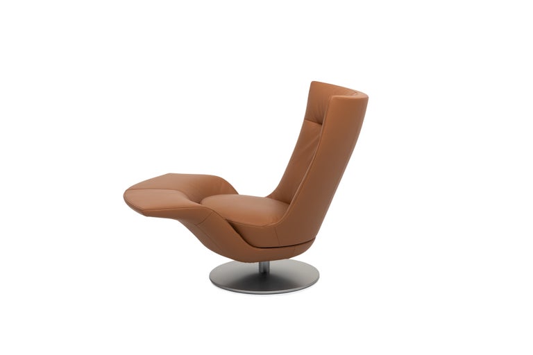 For Sale: Orange (Hazel) Pli Dual Rotation Multi-Functional Leather Armchair by FSM 3