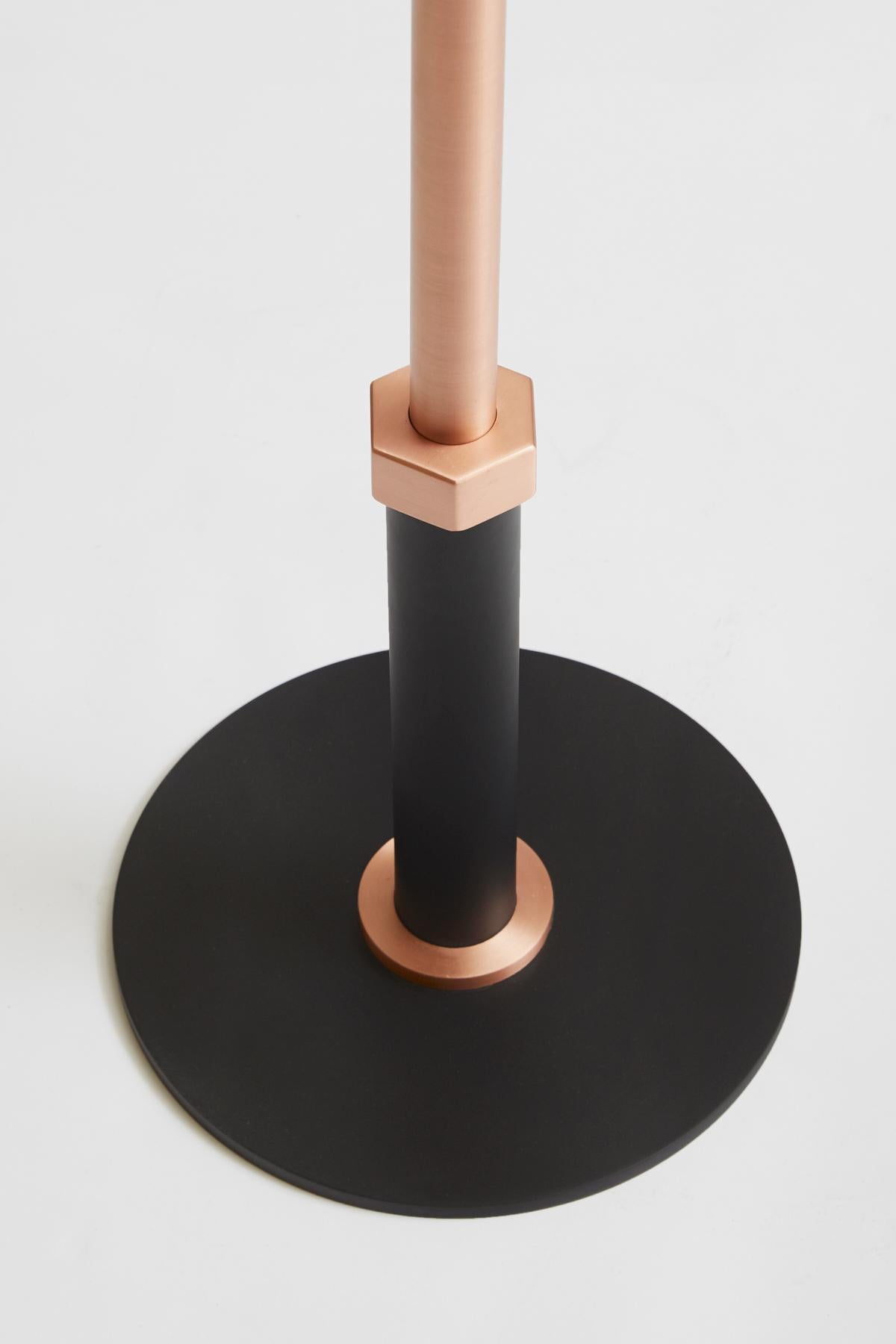 For Sale: Silver (Onda D'Argento - Silver) Pedestal Round Side Table in Black Steel and Satin Copper Base by Gabriel Scott 3
