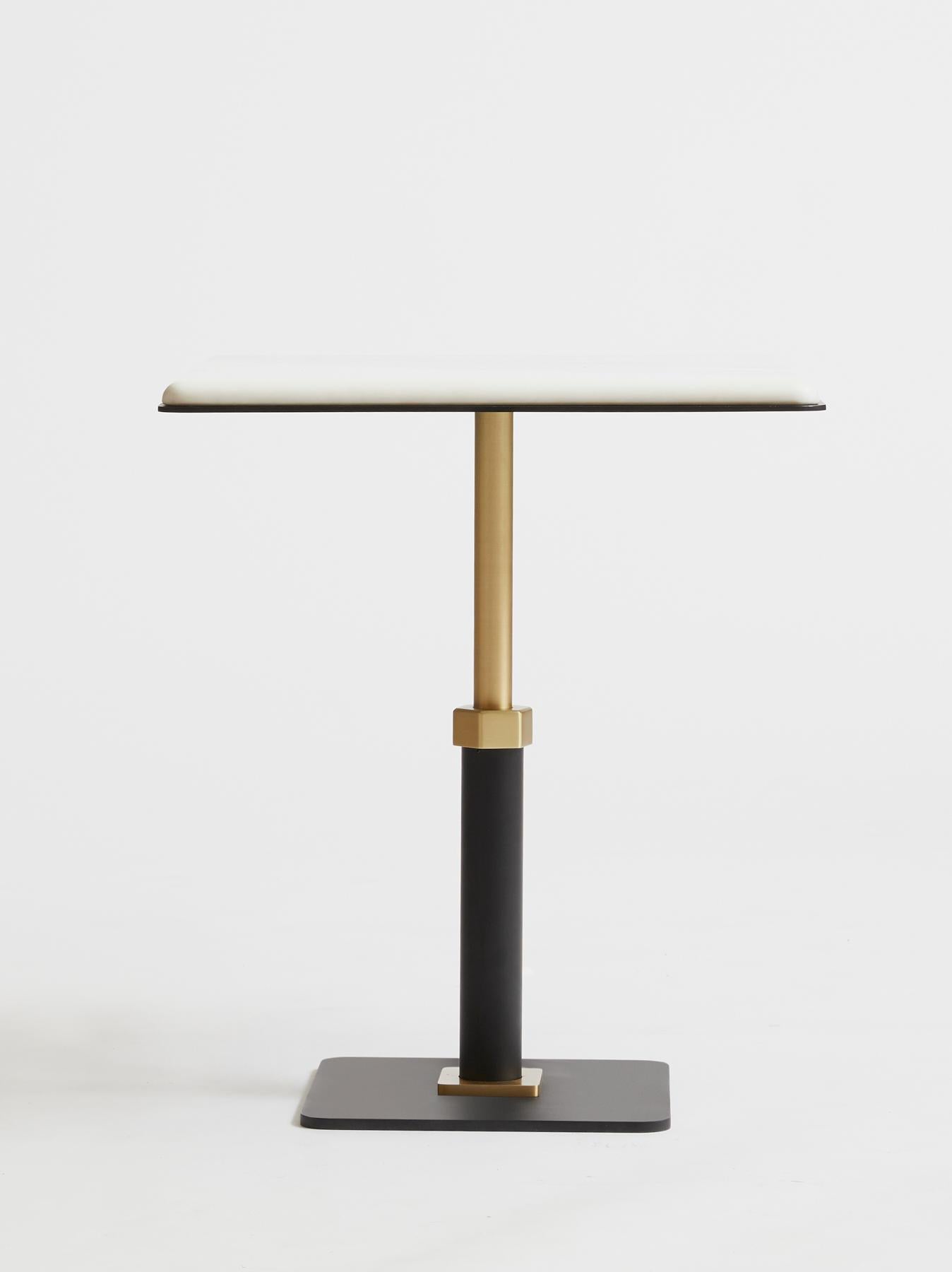 For Sale: White (Carrara - White Stone) Pedestal Square Side Table in Black Steel and Satin Brass Base by Gabriel Scott 2