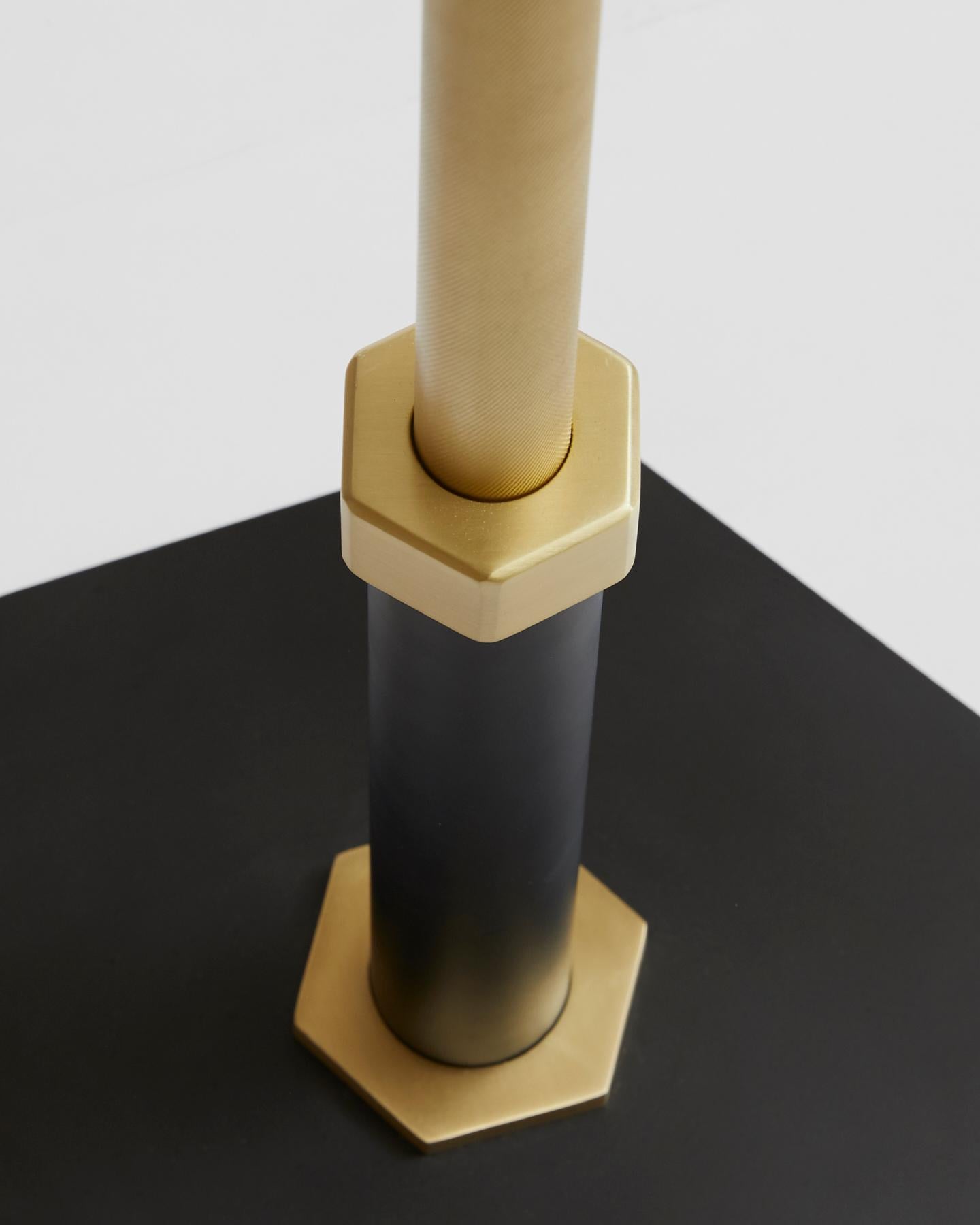 Black (Grigio Carnico - Black Stone) Pedestal Hexagonal Side Table in Black Steel & Satin Brass Base by Gabriel Scott 3