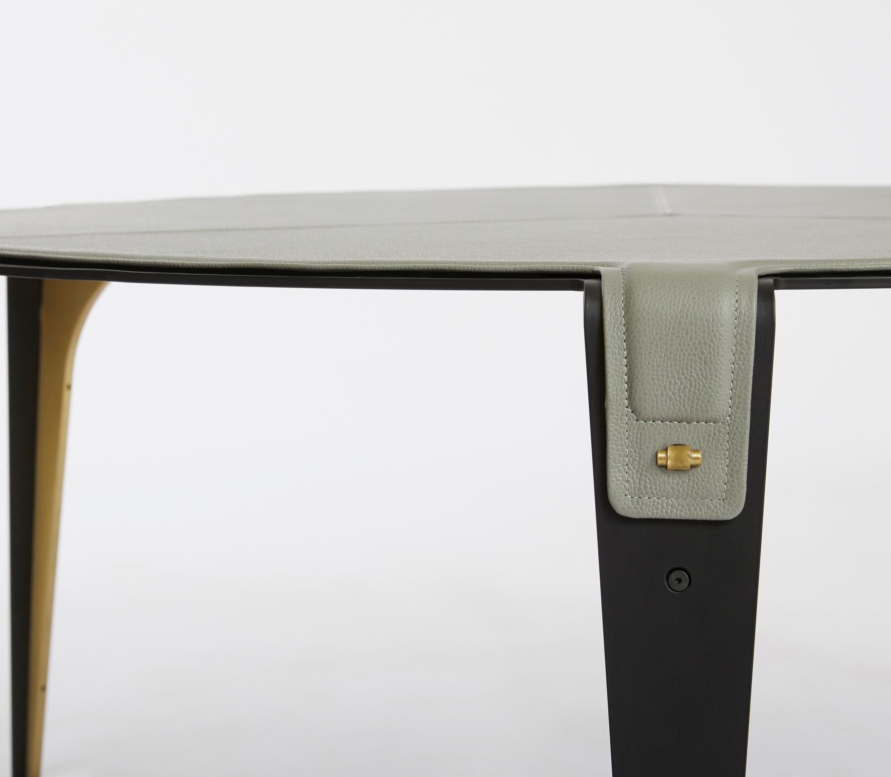 Gray (Slate Gray) Bardot Coffee Table with Leather Top and Satin Brass Hardware by Gabriel Scott 6