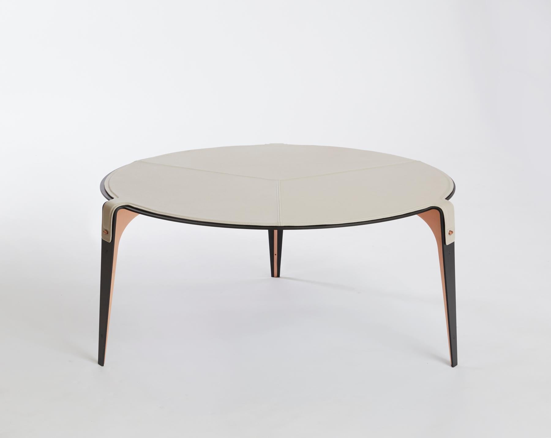 Pink (Nude Pink) Bardot Coffee Table with Leather Top and Satin Copper Hardware by Gabriel Scott 2