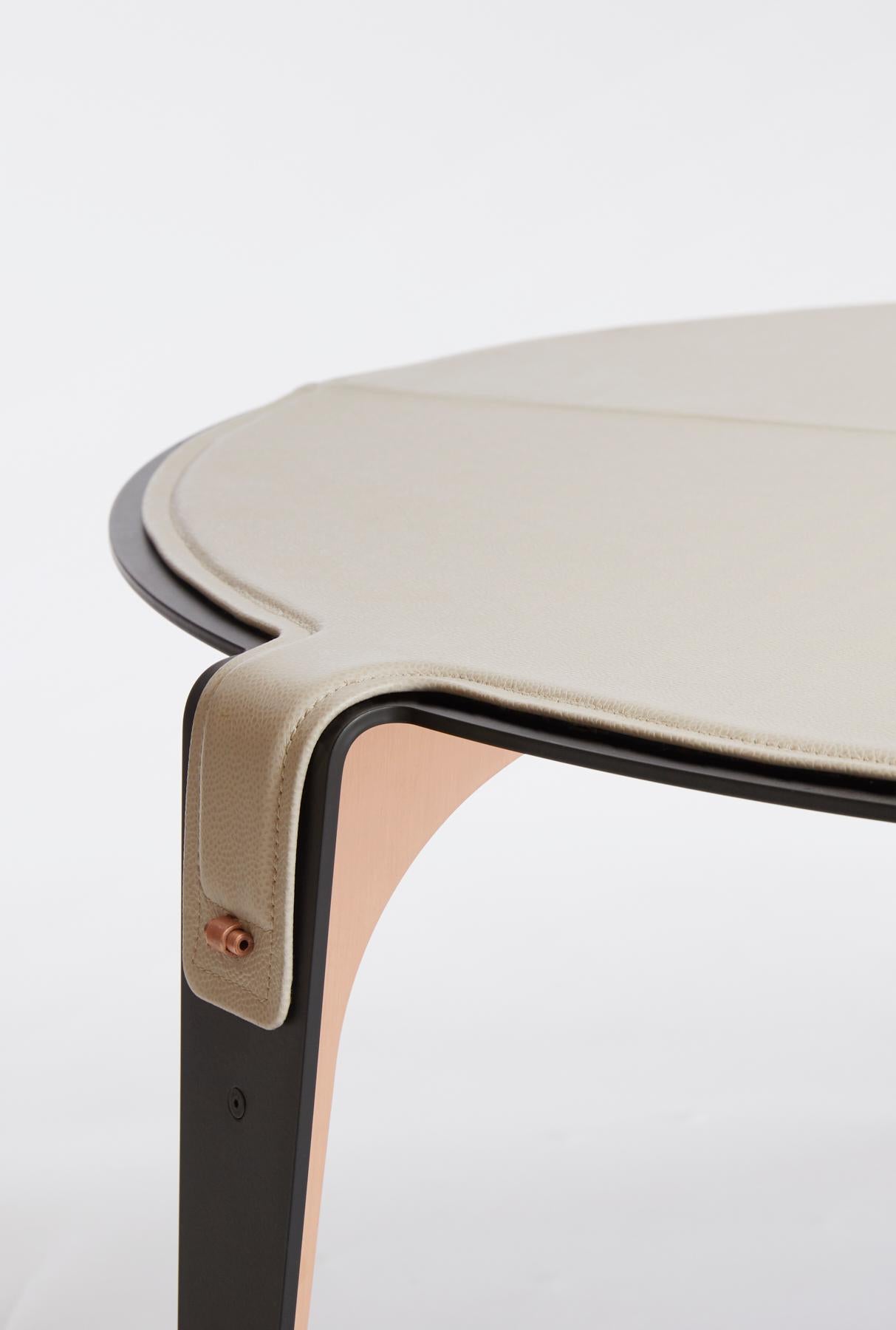 Pink (Nude Pink) Bardot Coffee Table with Leather Top and Satin Copper Hardware by Gabriel Scott 6