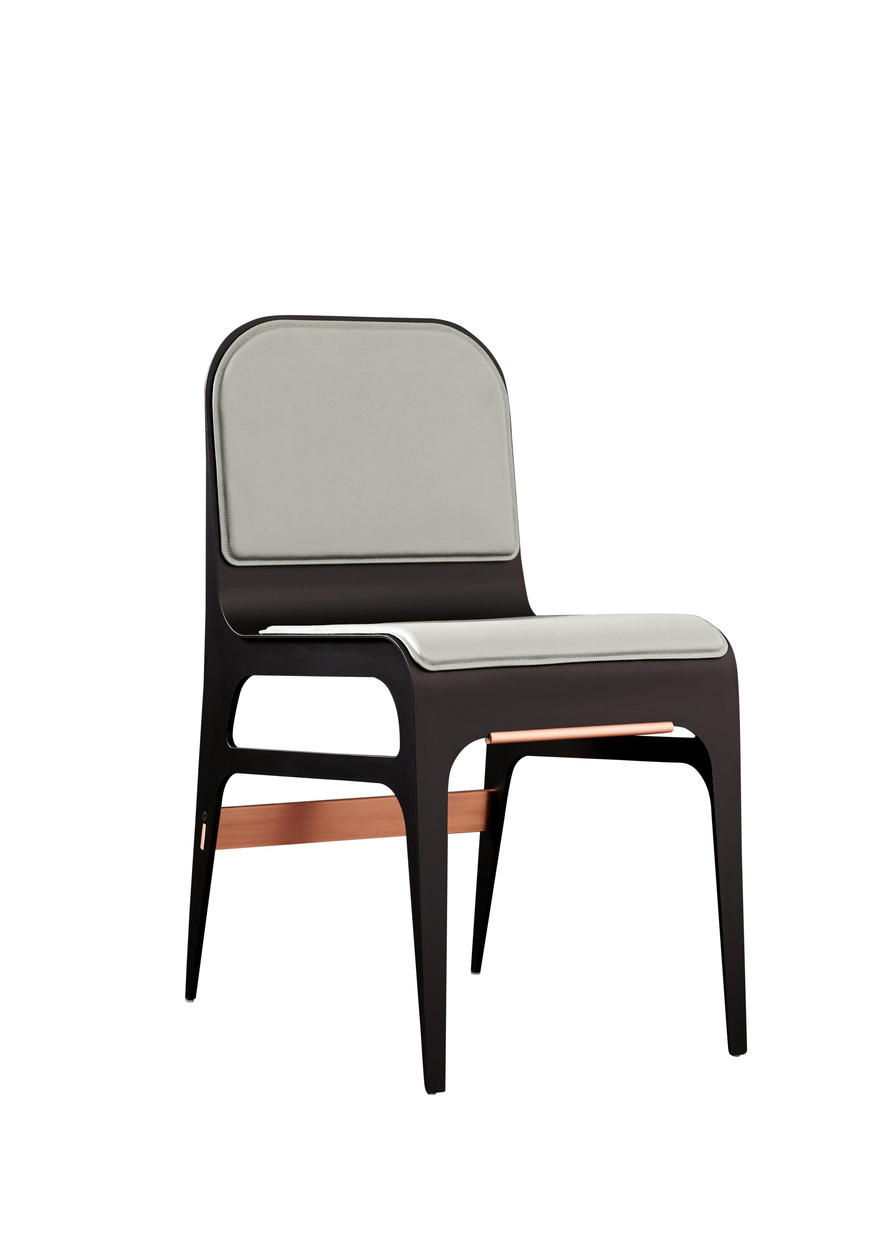 Gray (Slate Gray) Bardot Dining Chair with Leather Seat and Satin Copper Hardware by Gabriel Scott