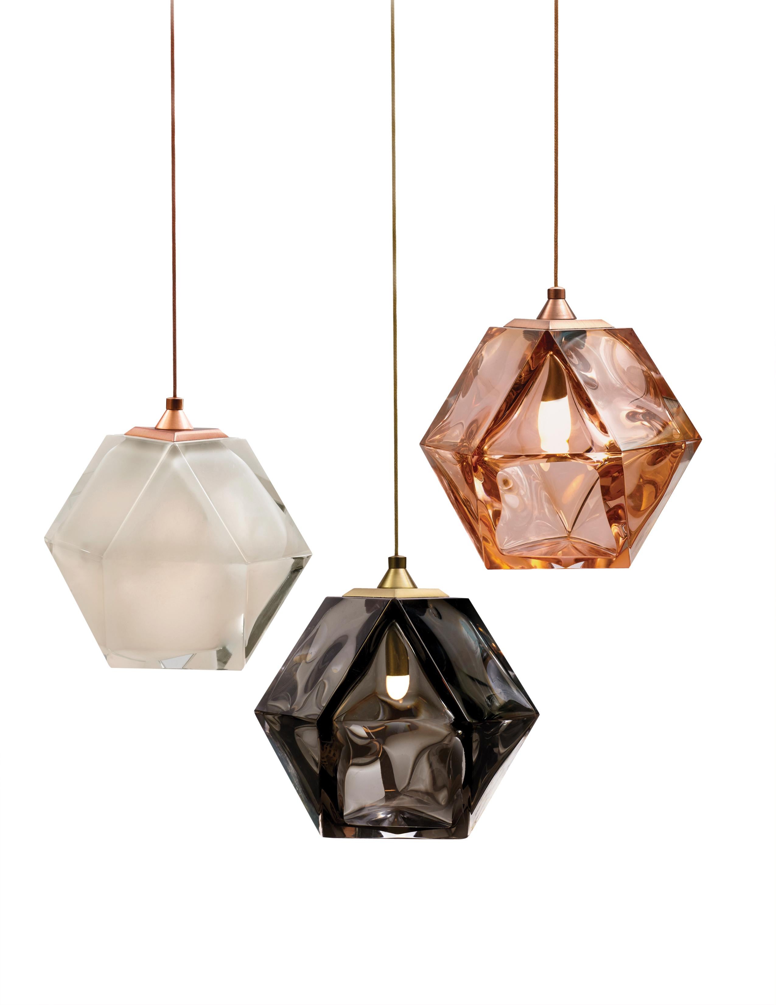 Brown (Satin Copper) Welles Double Blown Glass Hanging Sconce in California Pink by Gabriel Scott 2