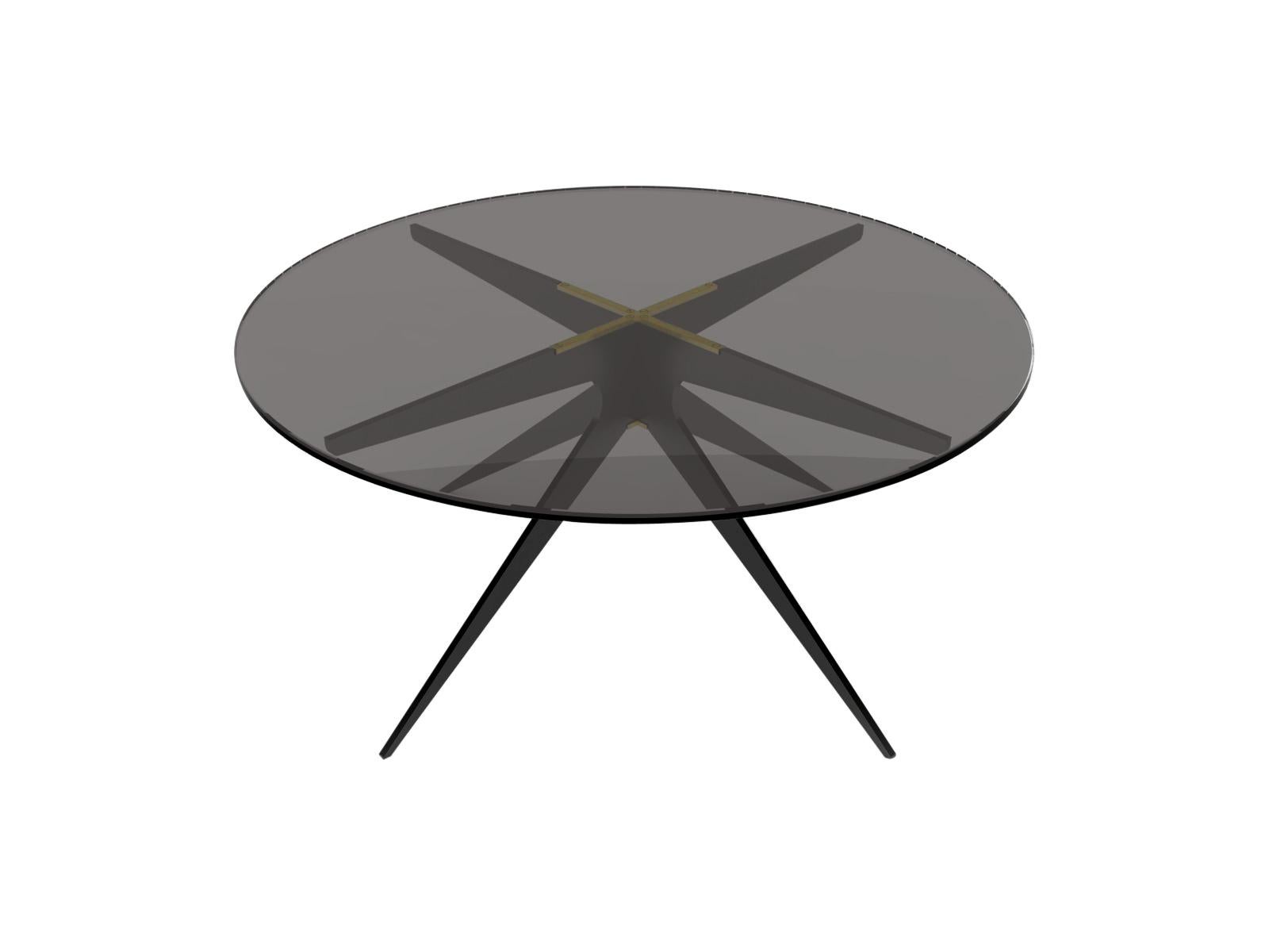 Gray (Smoked Glass) Dean Round Coffee Table in Blackened Steel Base with Glass Top by Gabriel Scott
