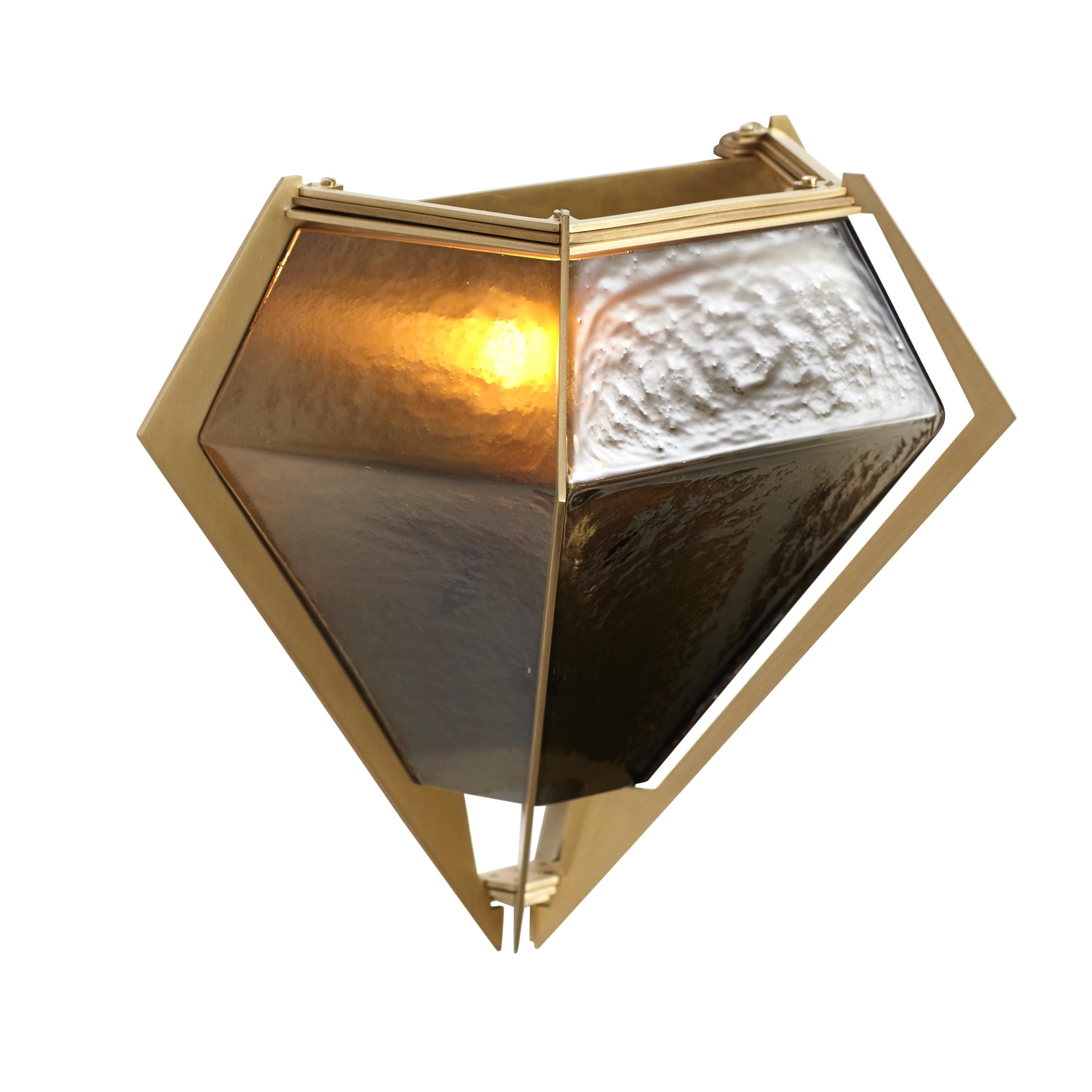 Gold (Satin Brass) Harlow Wall Sconce in Smoked Gray Glass by Gabriel Scott