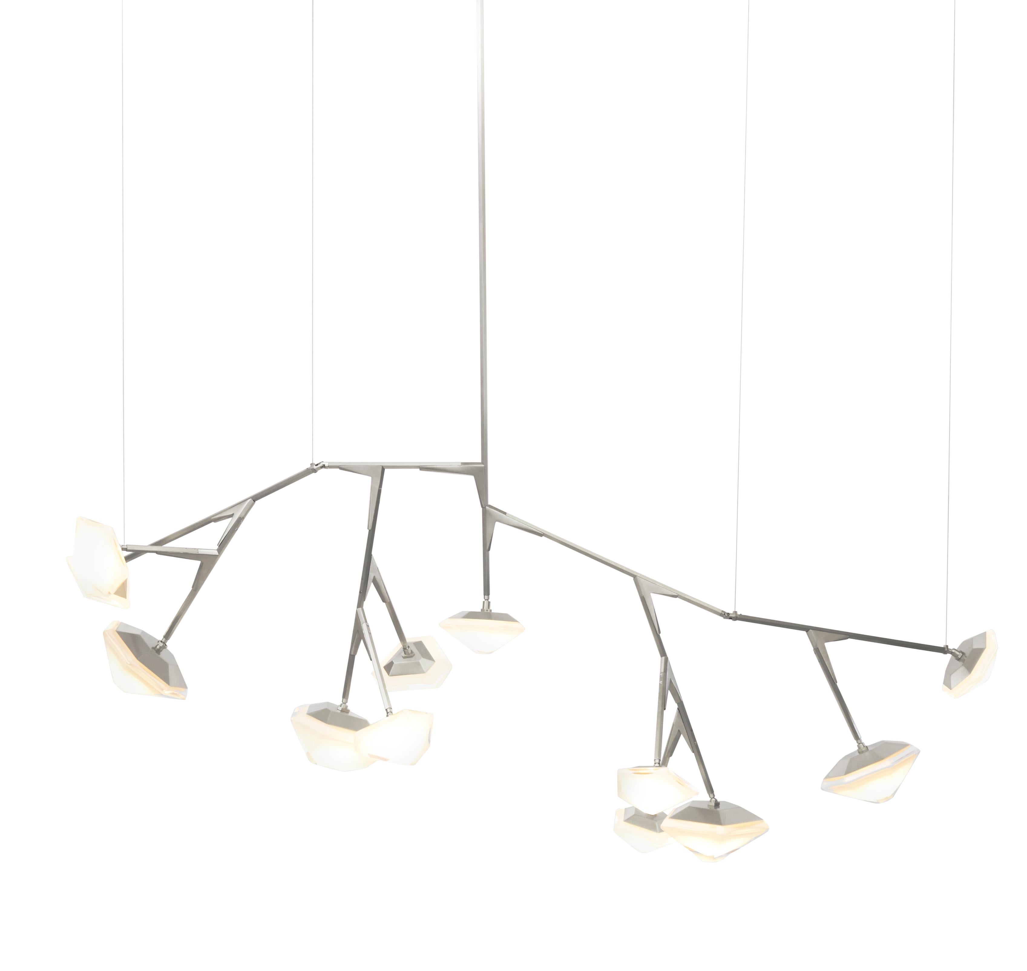 Gray (Satin Nickel ) X-Long 13 Myriad Chandelier in Albaster White Glass by Gabriel Scott