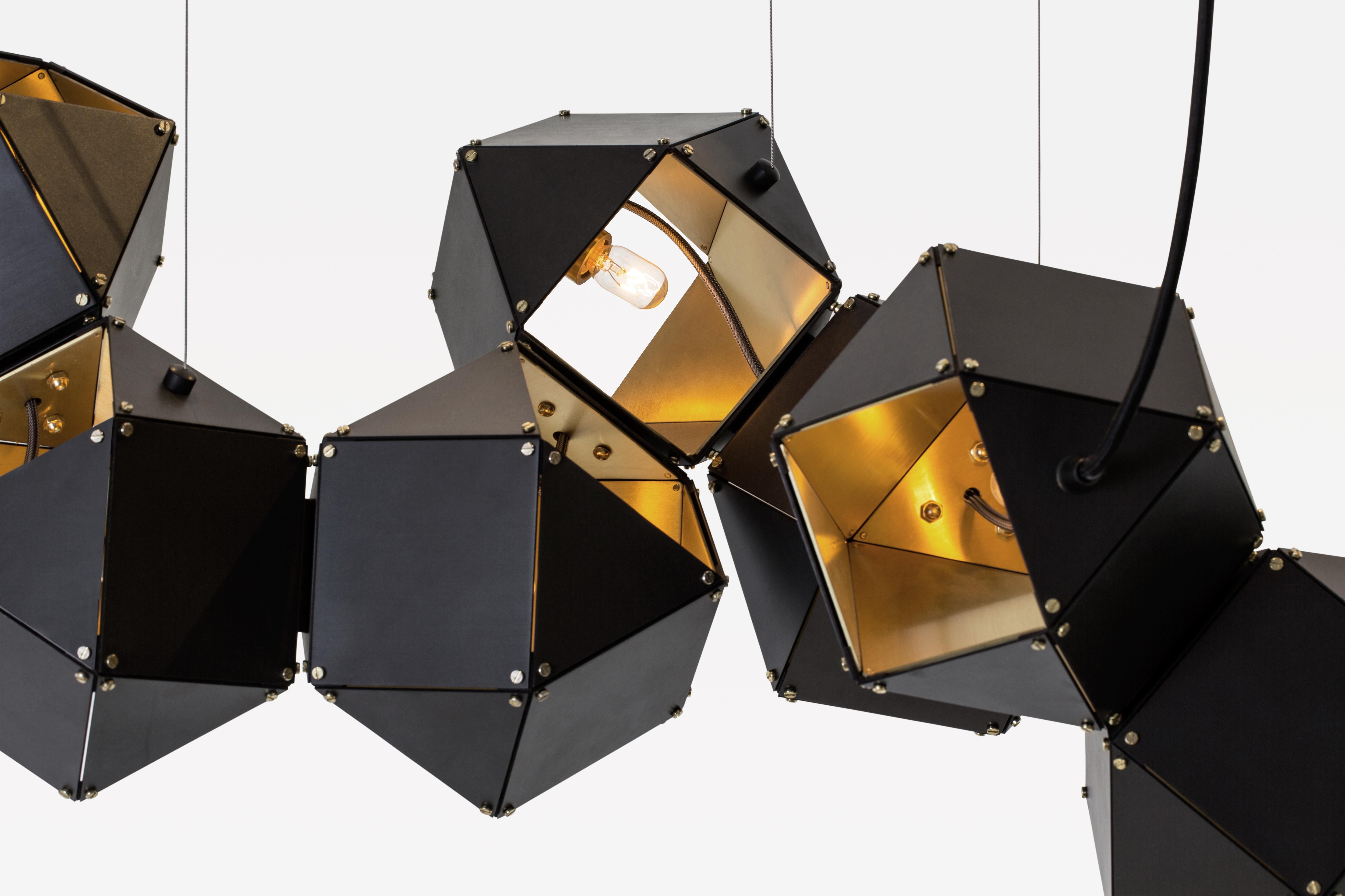 For Sale: Gold (Satin Brass) Welles Steel Long Chandelier 14 in Black by Gabriel Scott 2