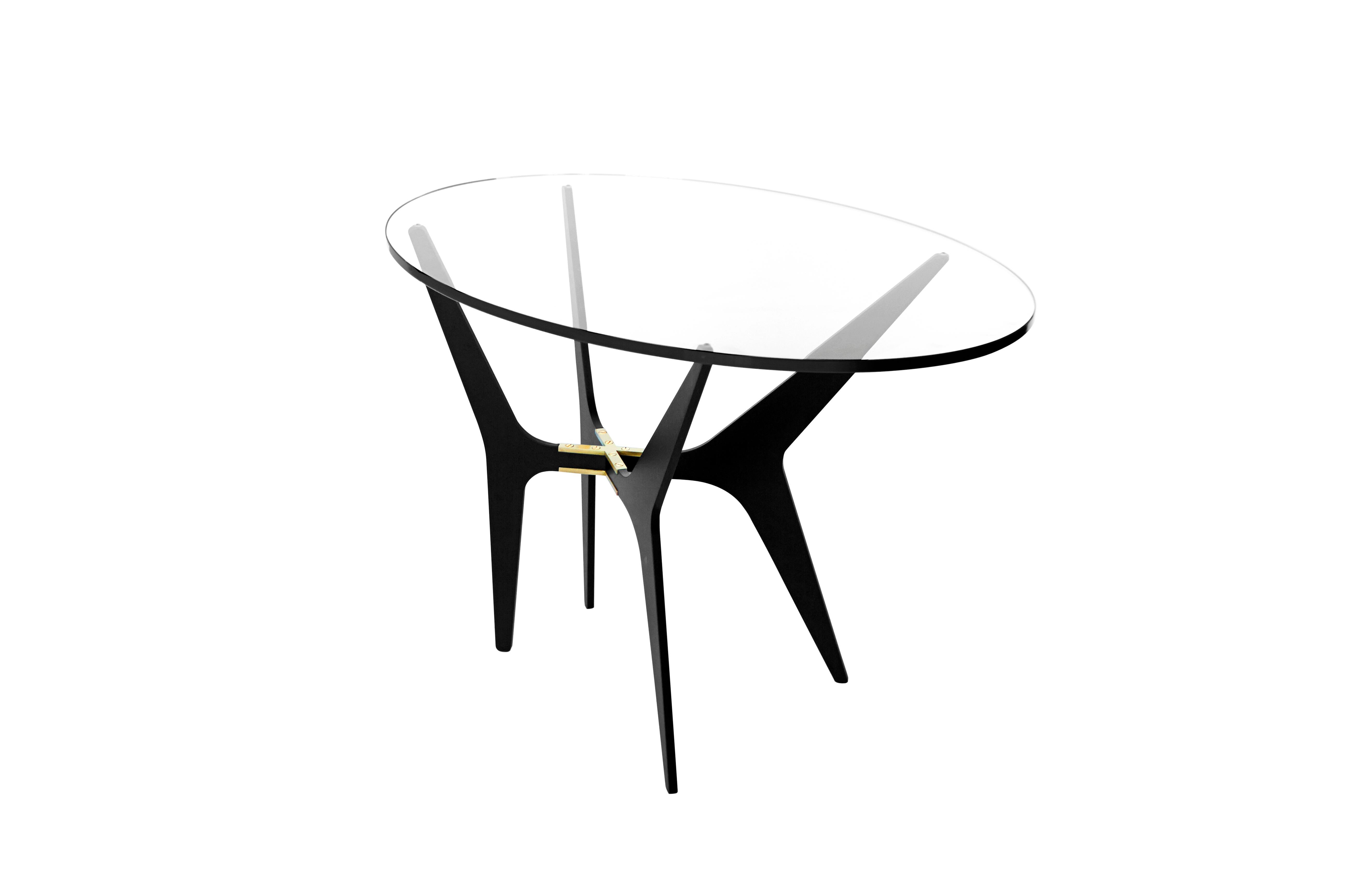 Clear (Clear Glass) Dean Oval Side Table in Blackened Steel Base with Glass Top by Gabriel Scott 2